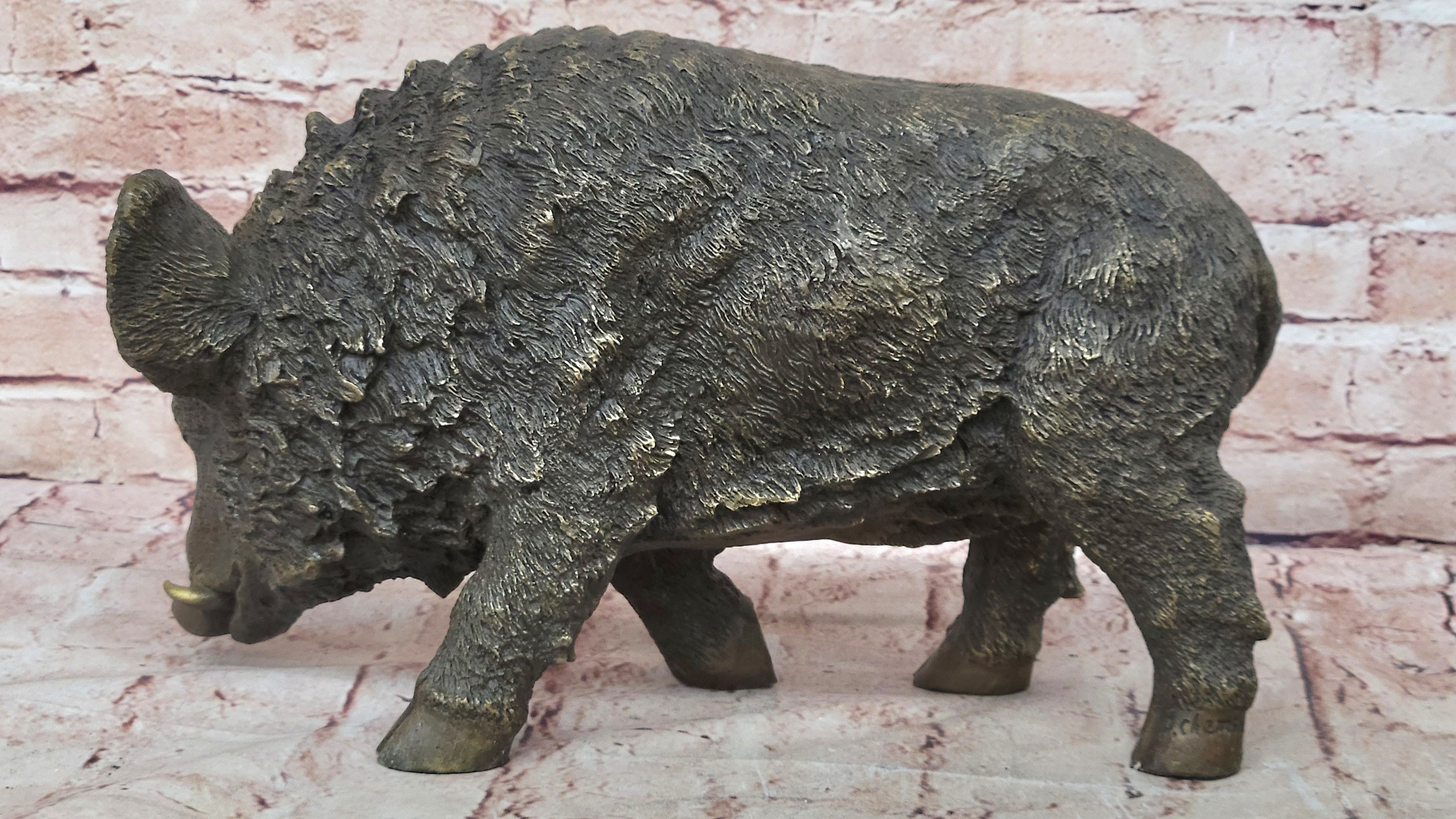 Handcrafted bronze sculpture SALE Deco Art Pig Wild Boar Chemin Signed Figurine