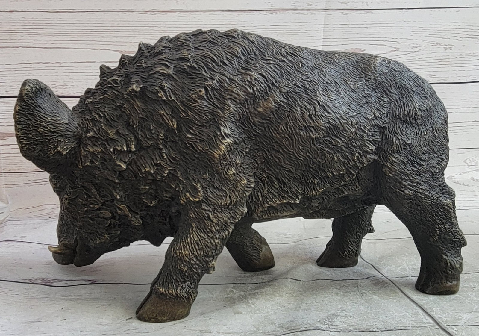 Handcrafted bronze sculpture SALE Deco Art Pig Wild Boar Chemin Signed Figurine