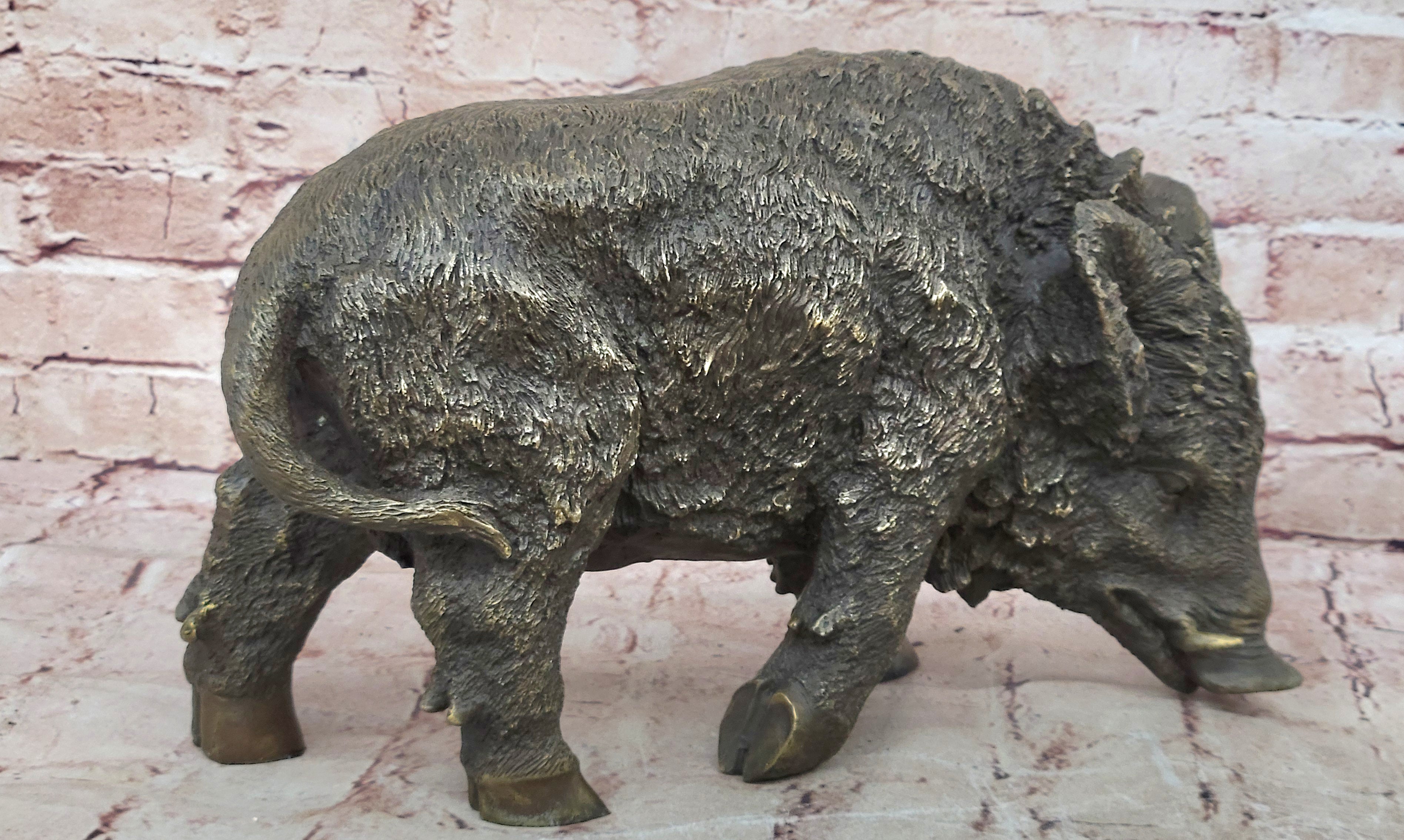 Handcrafted bronze sculpture SALE Deco Art Pig Wild Boar Chemin Signed Figurine