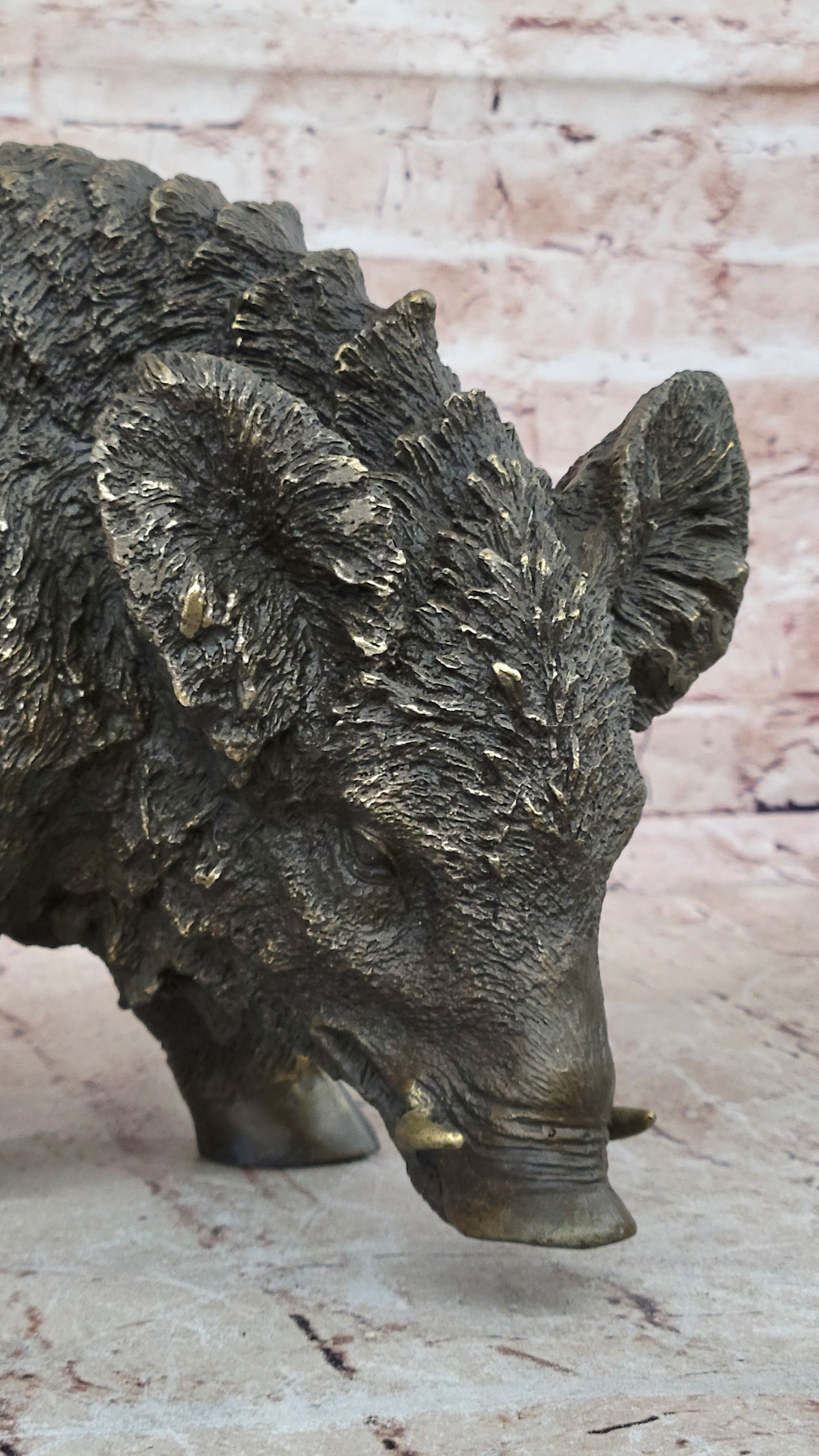 Handcrafted bronze sculpture SALE Deco Art Pig Wild Boar Chemin Signed Figurine