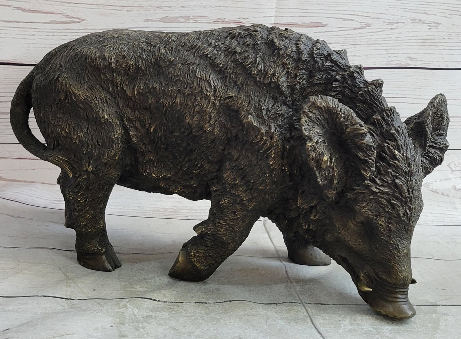 Handcrafted bronze sculpture SALE Deco Art Pig Wild Boar Chemin Signed Figurine