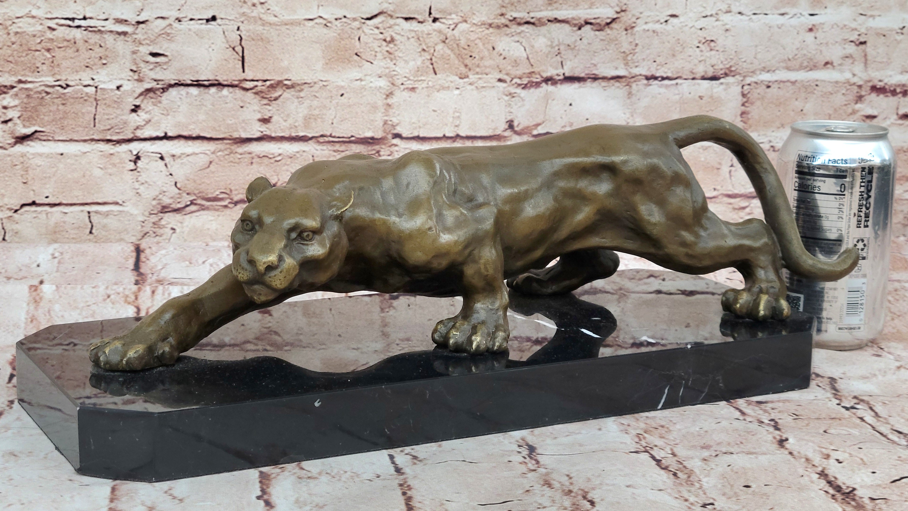 Barye Cougar Mountain Lion Genuine Bronze Handmade Sculpture Statue Artwork Home Decor