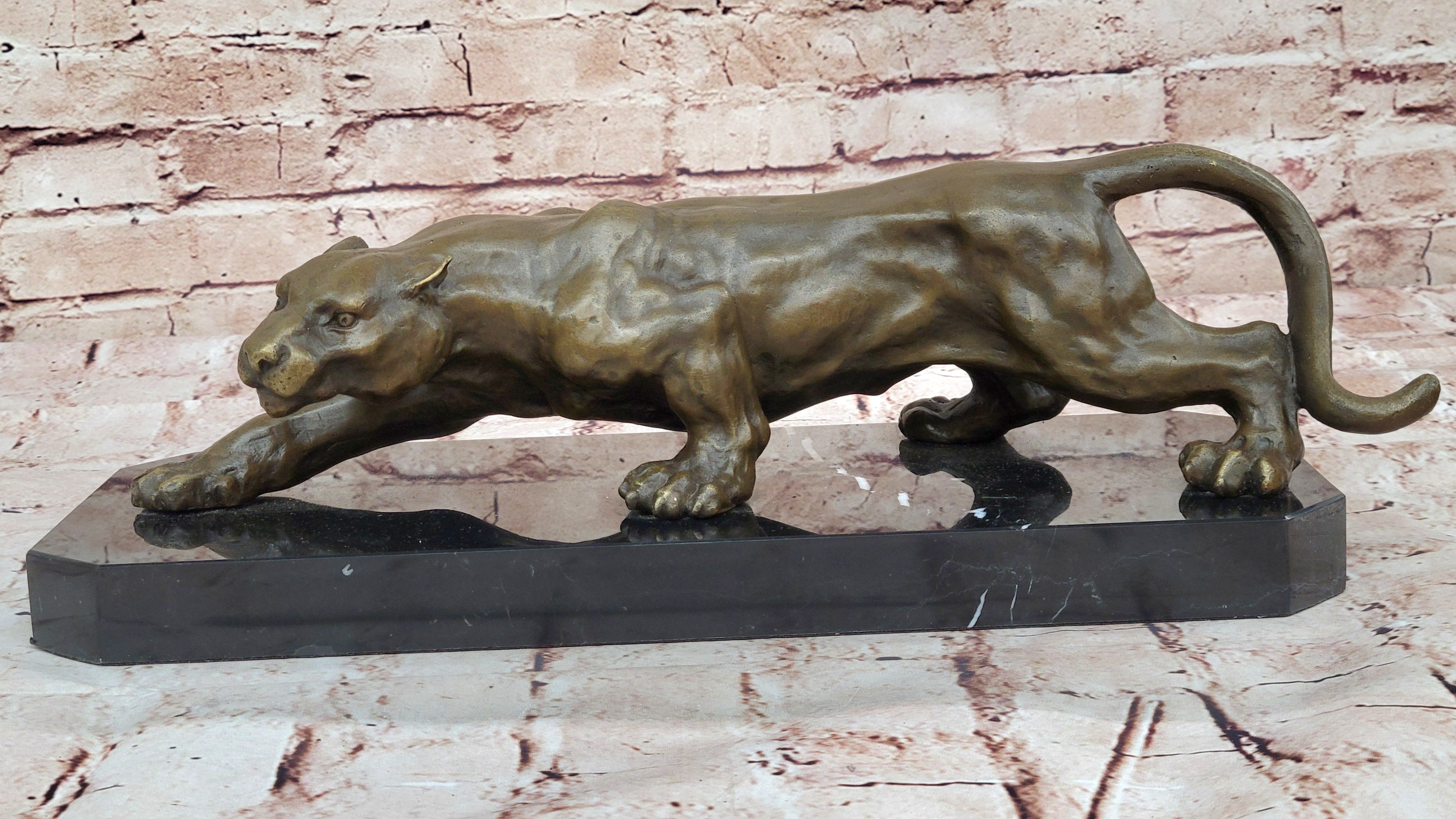 Barye Cougar Mountain Lion Genuine Bronze Handmade Sculpture Statue Artwork Home Decor
