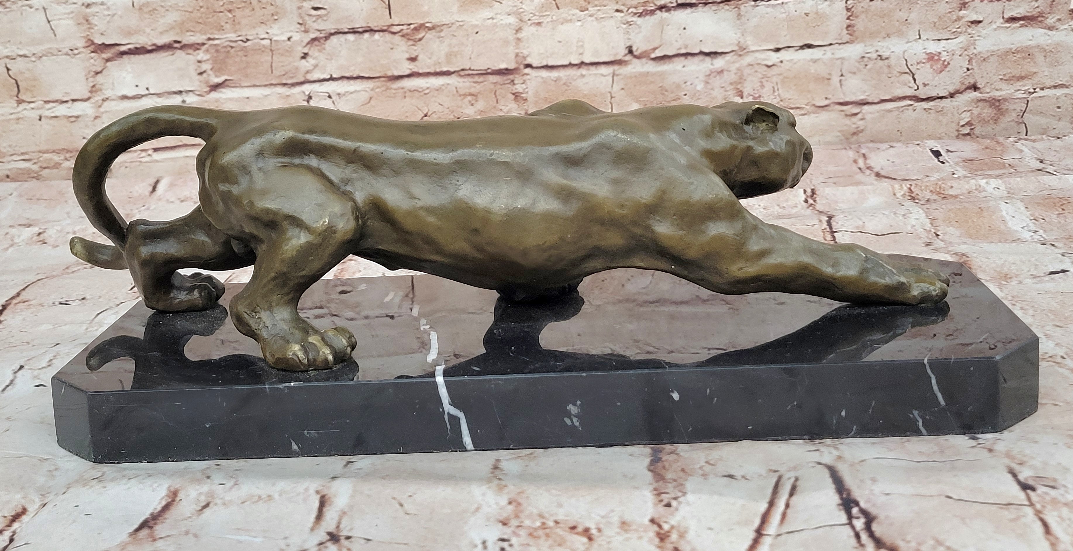 Barye Cougar Mountain Lion Genuine Bronze Handmade Sculpture Statue Artwork Home Decor