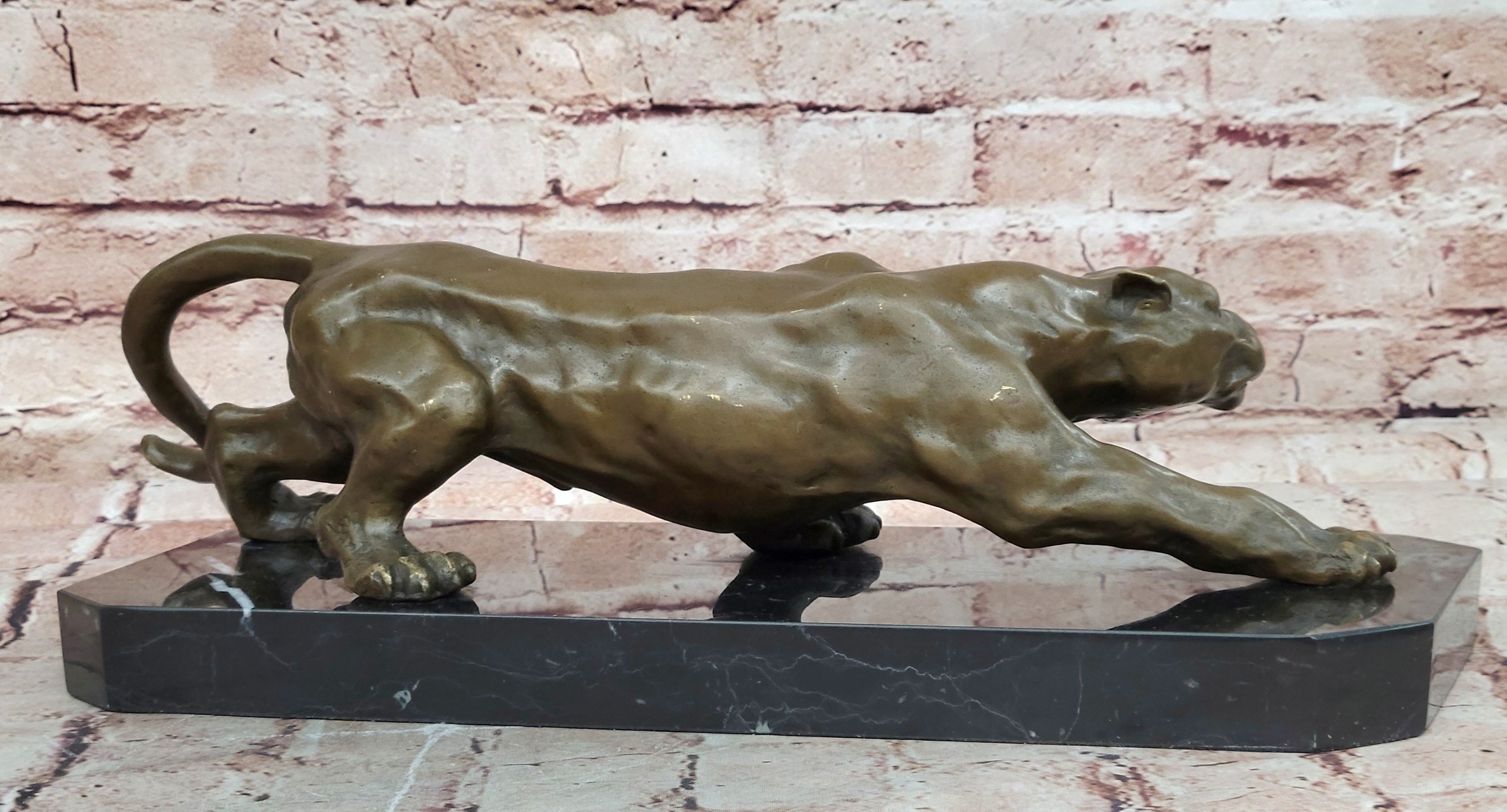 Barye Cougar Mountain Lion Genuine Bronze Handmade Sculpture Statue Artwork Home Decor