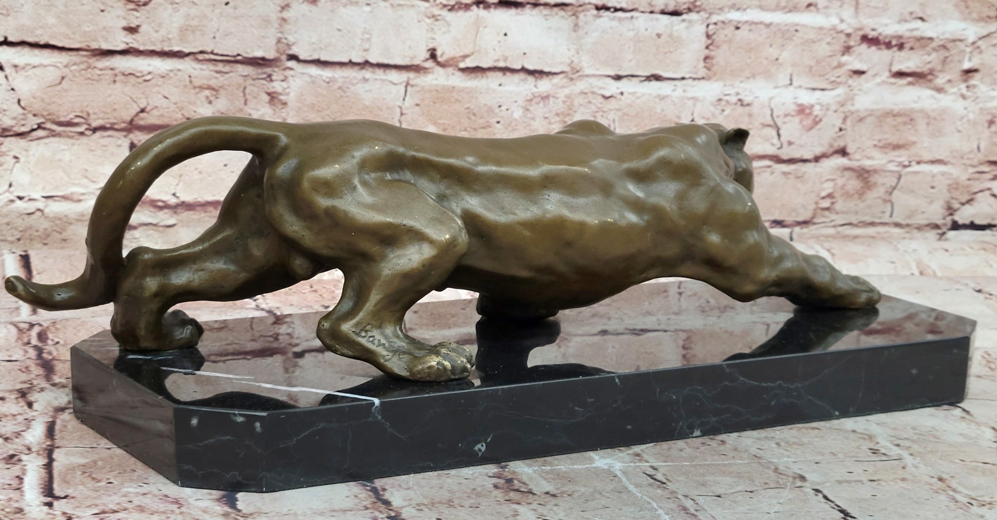 Barye Cougar Mountain Lion Genuine Bronze Handmade Sculpture Statue Artwork Home Decor
