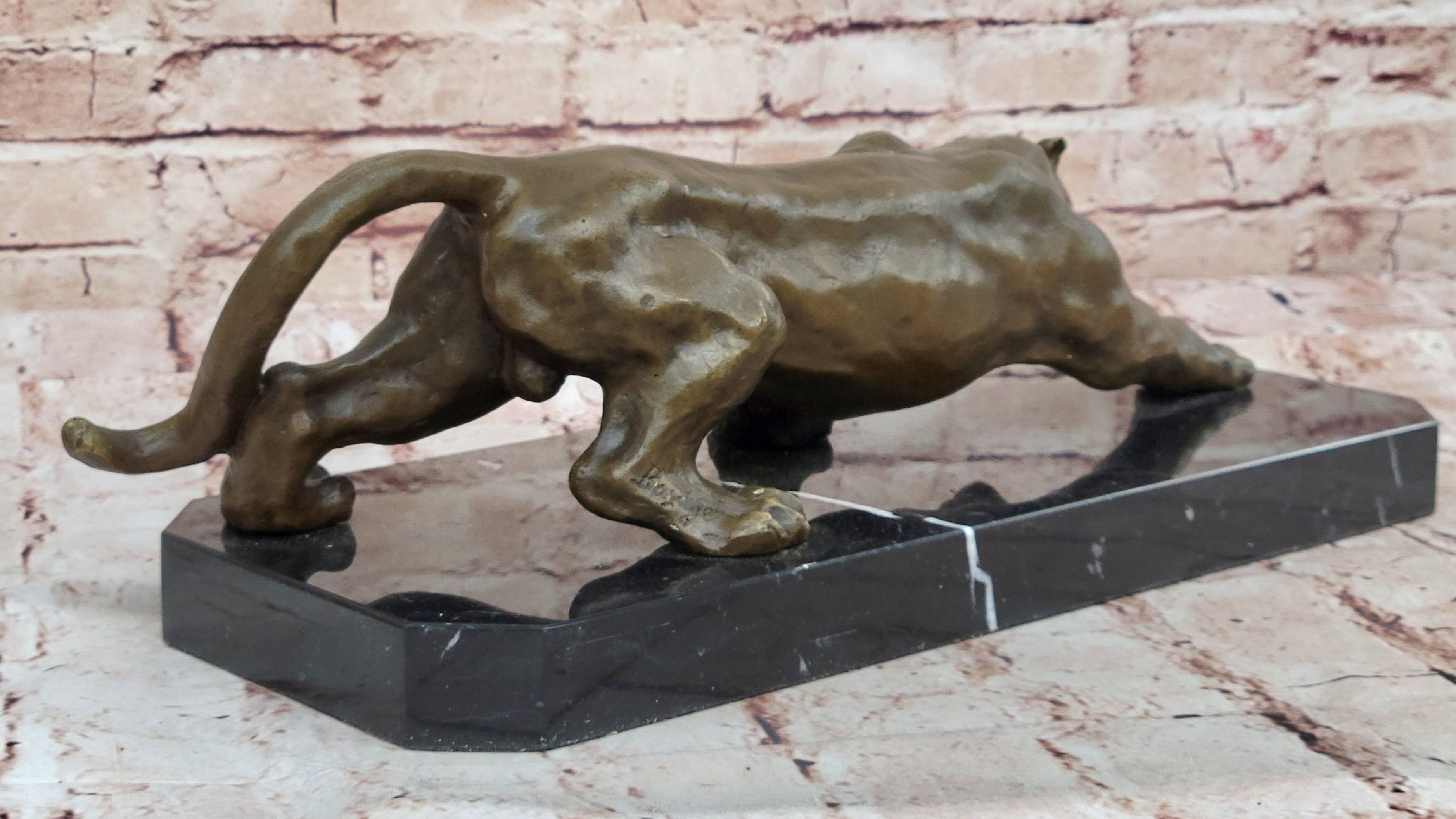 Barye Cougar Mountain Lion Genuine Bronze Handmade Sculpture Statue Artwork Home Decor