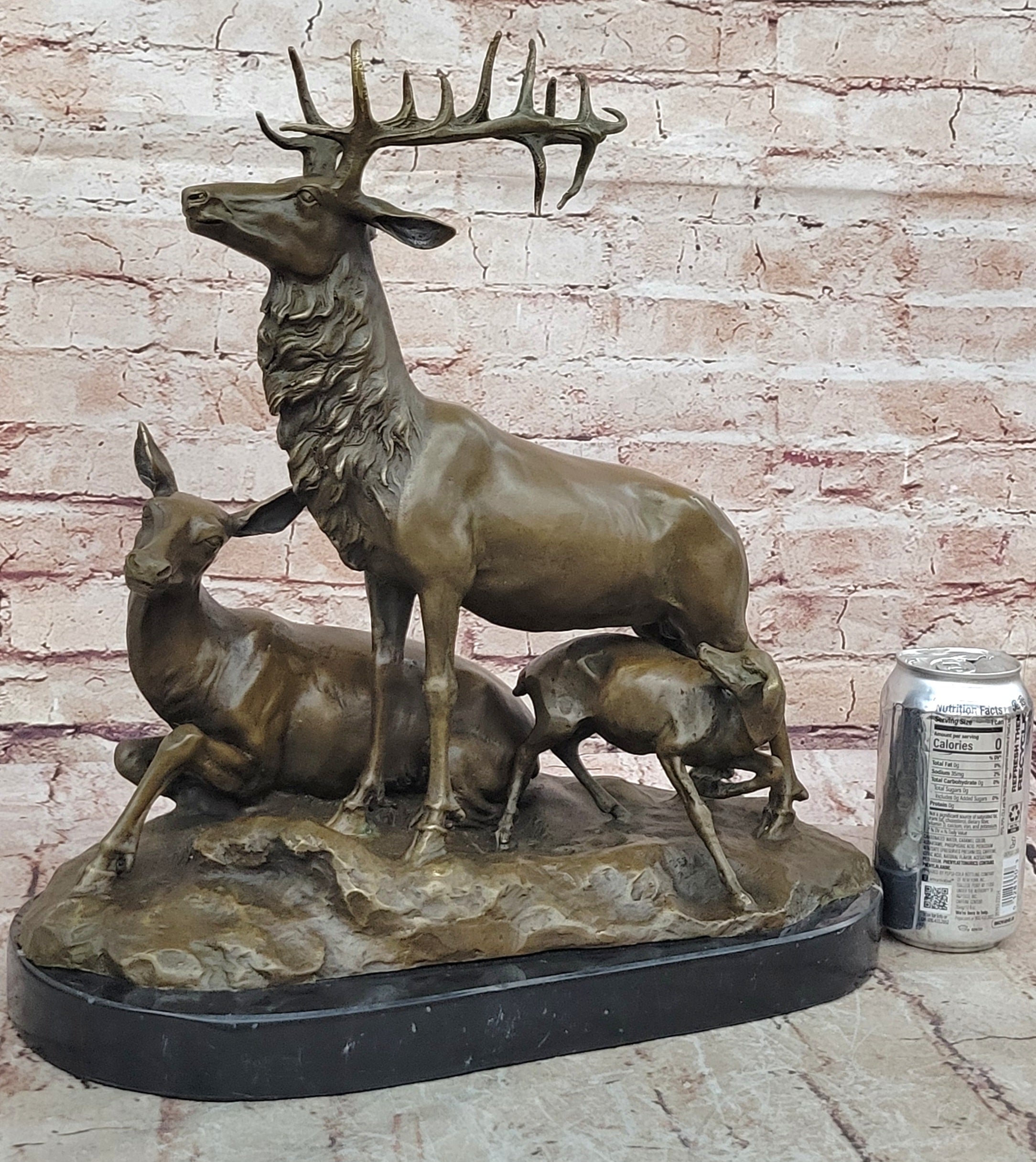 Extra Large Elk Stag Walking W/Cub Bronze Statue Sculpture Art Deco Figure NR
