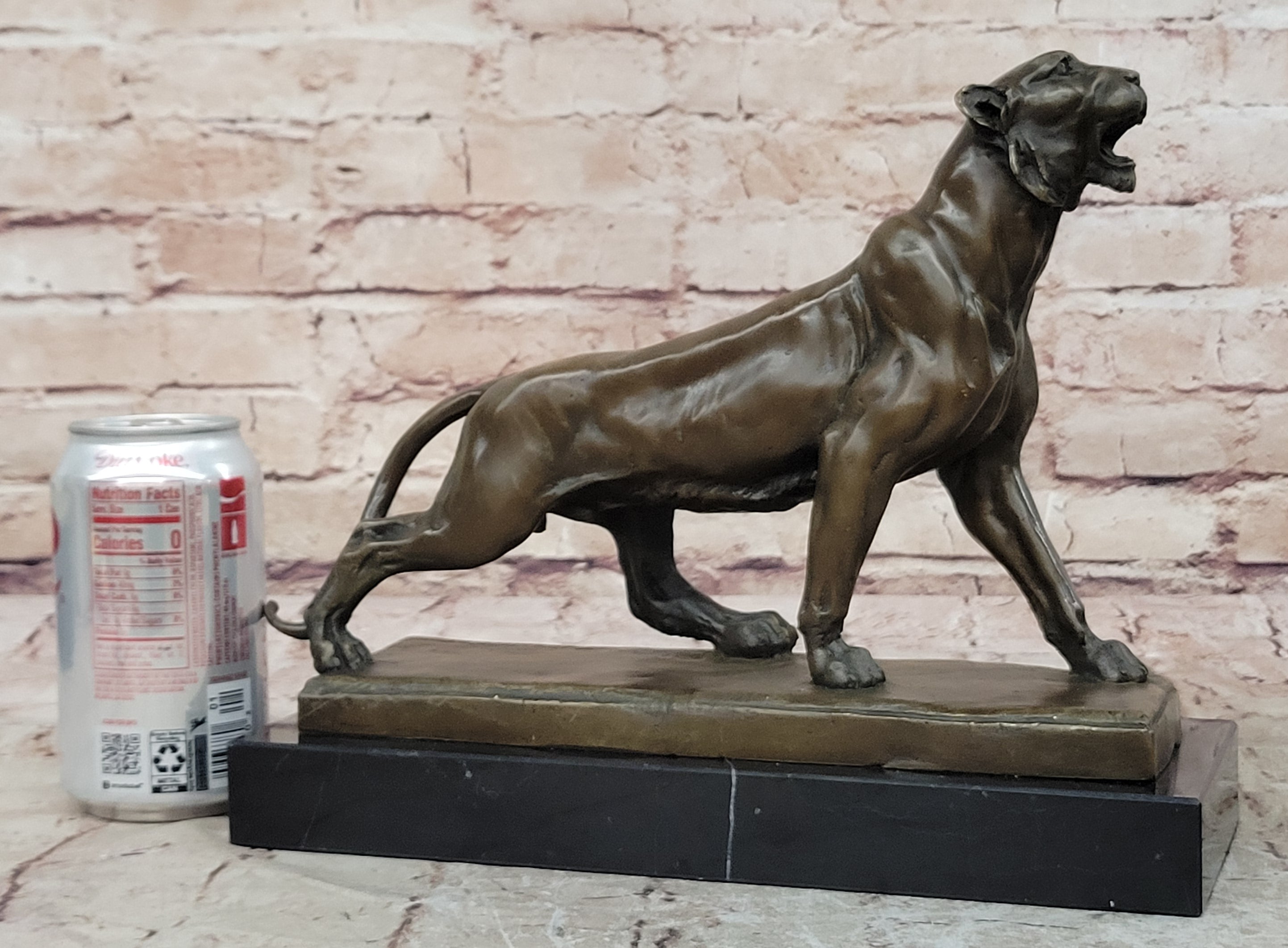 Handcrafted bronze sculpture SALE Marble Deco Art Lion Female Lecourtier Signed