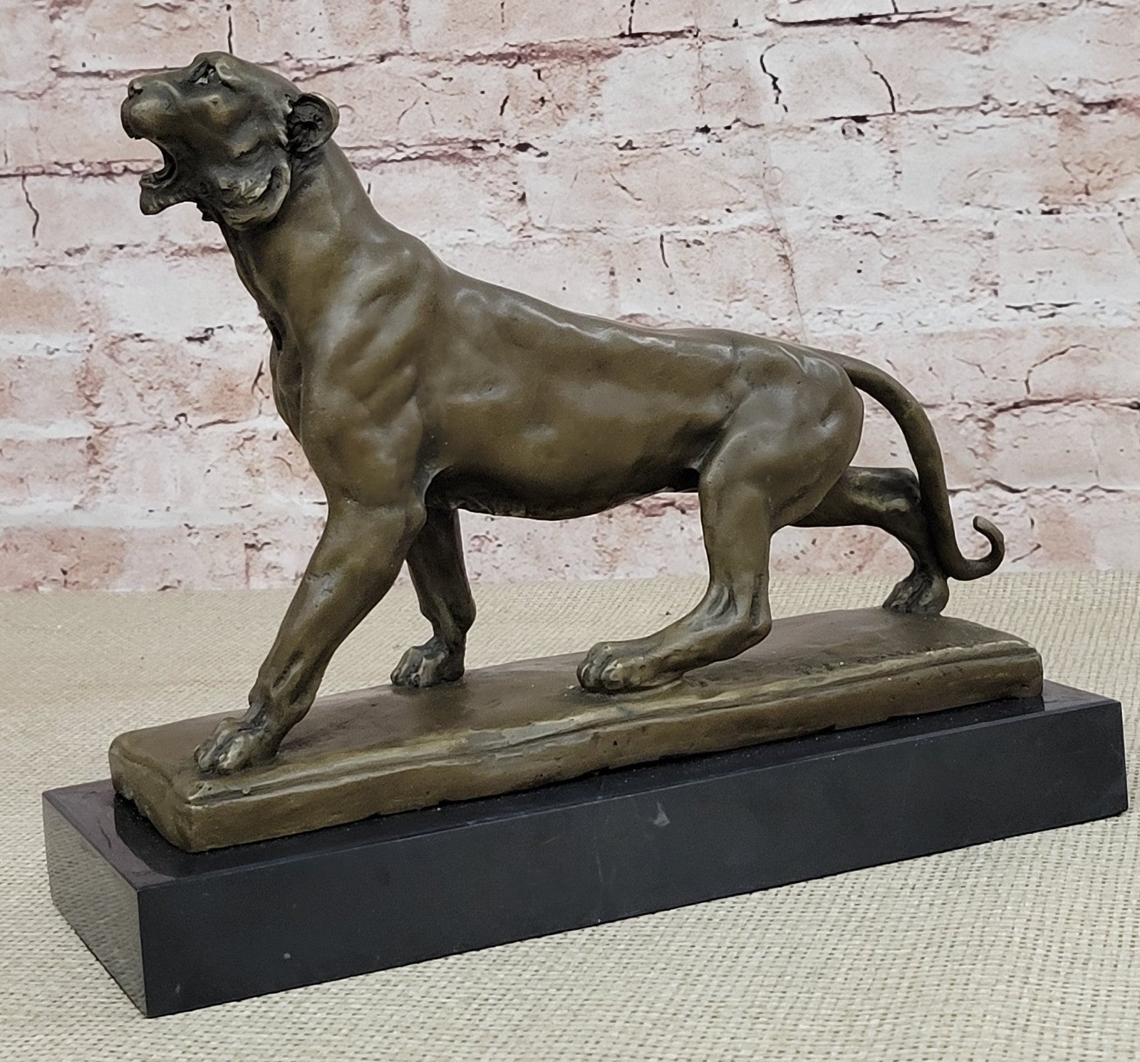 Handcrafted bronze sculpture SALE Marble Deco Art Lion Female Lecourtier Signed