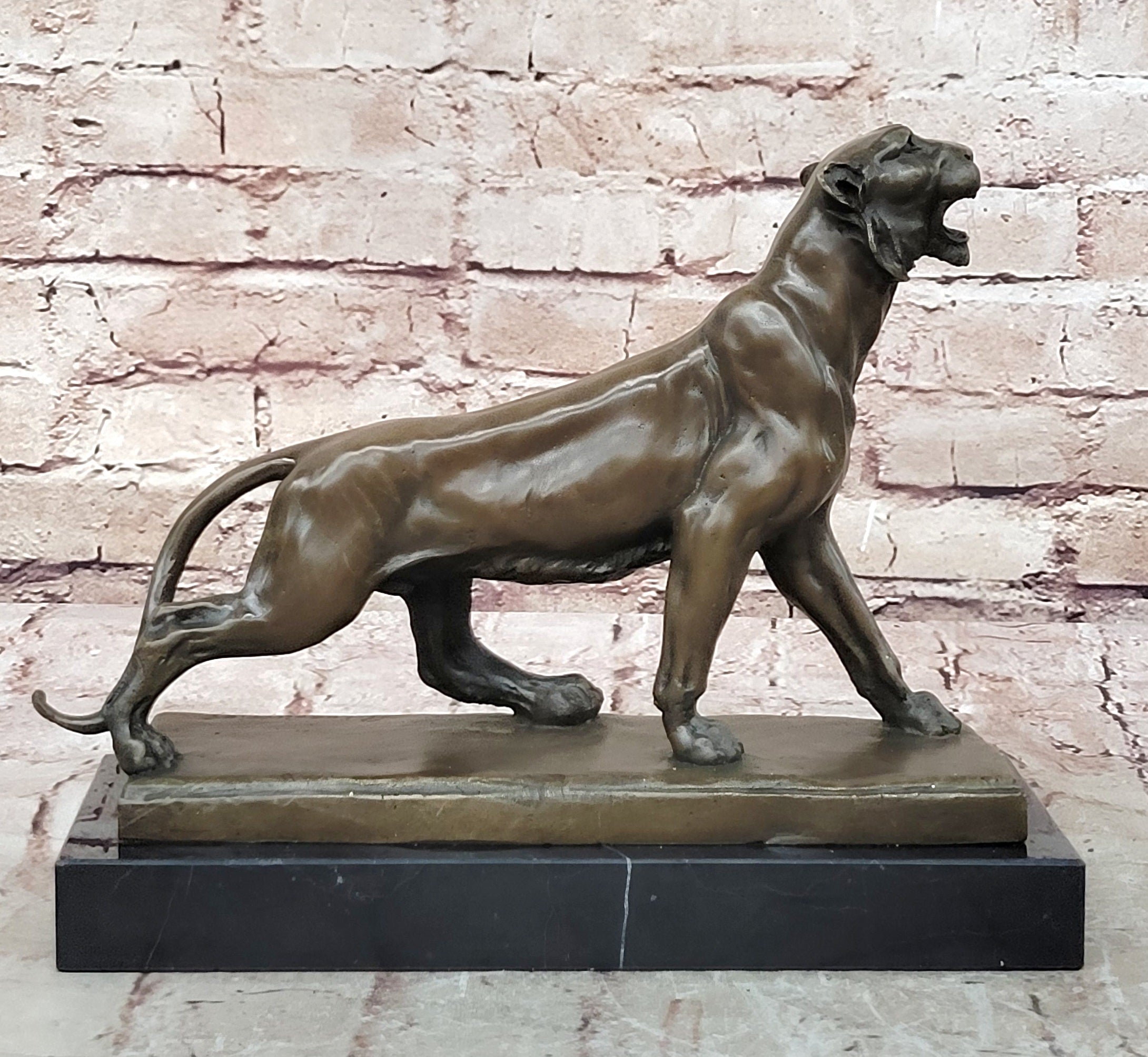 Handcrafted bronze sculpture SALE Marble Deco Art Lion Female Lecourtier Signed