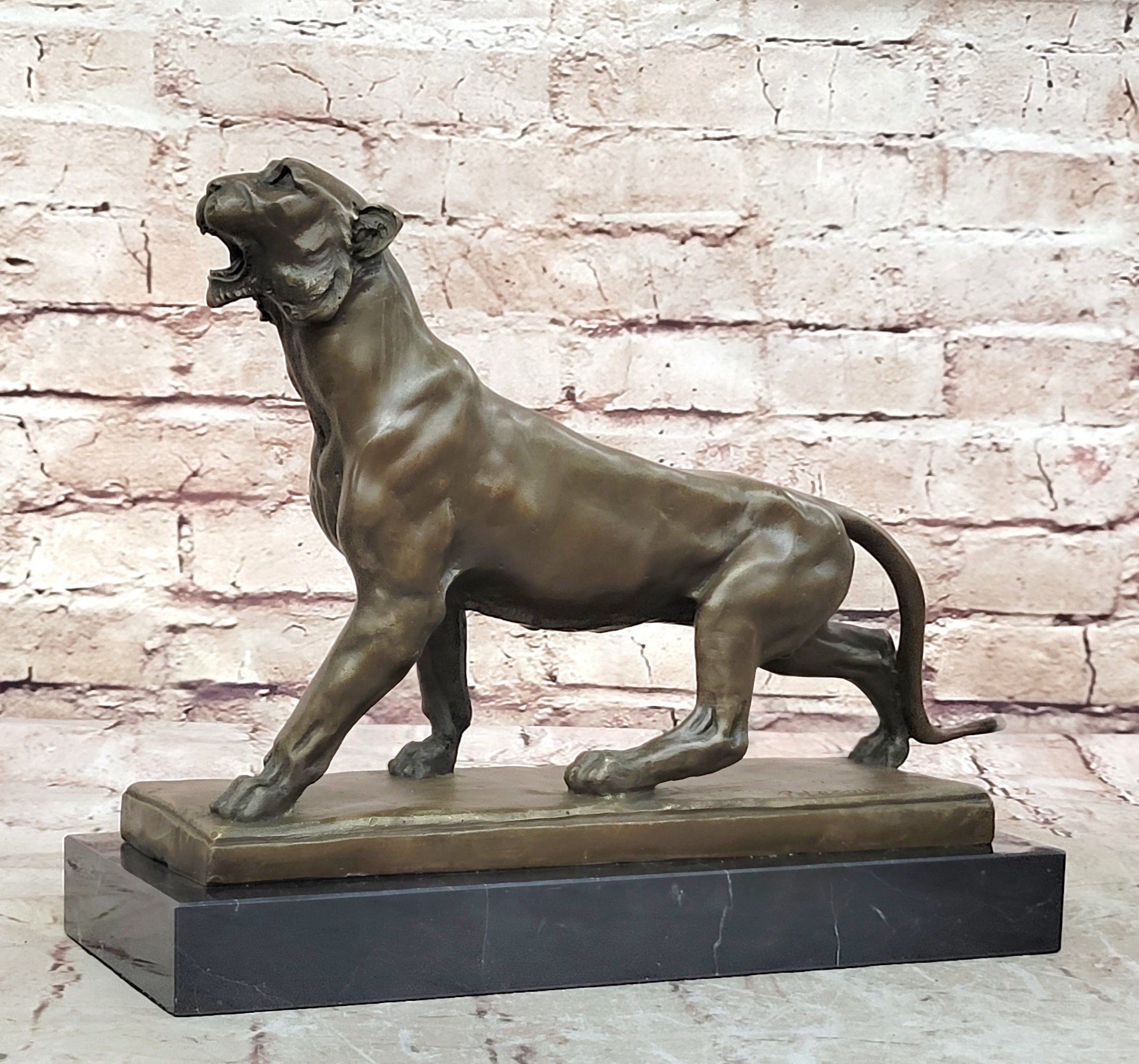 Handcrafted bronze sculpture SALE Marble Deco Art Lion Female Lecourtier Signed