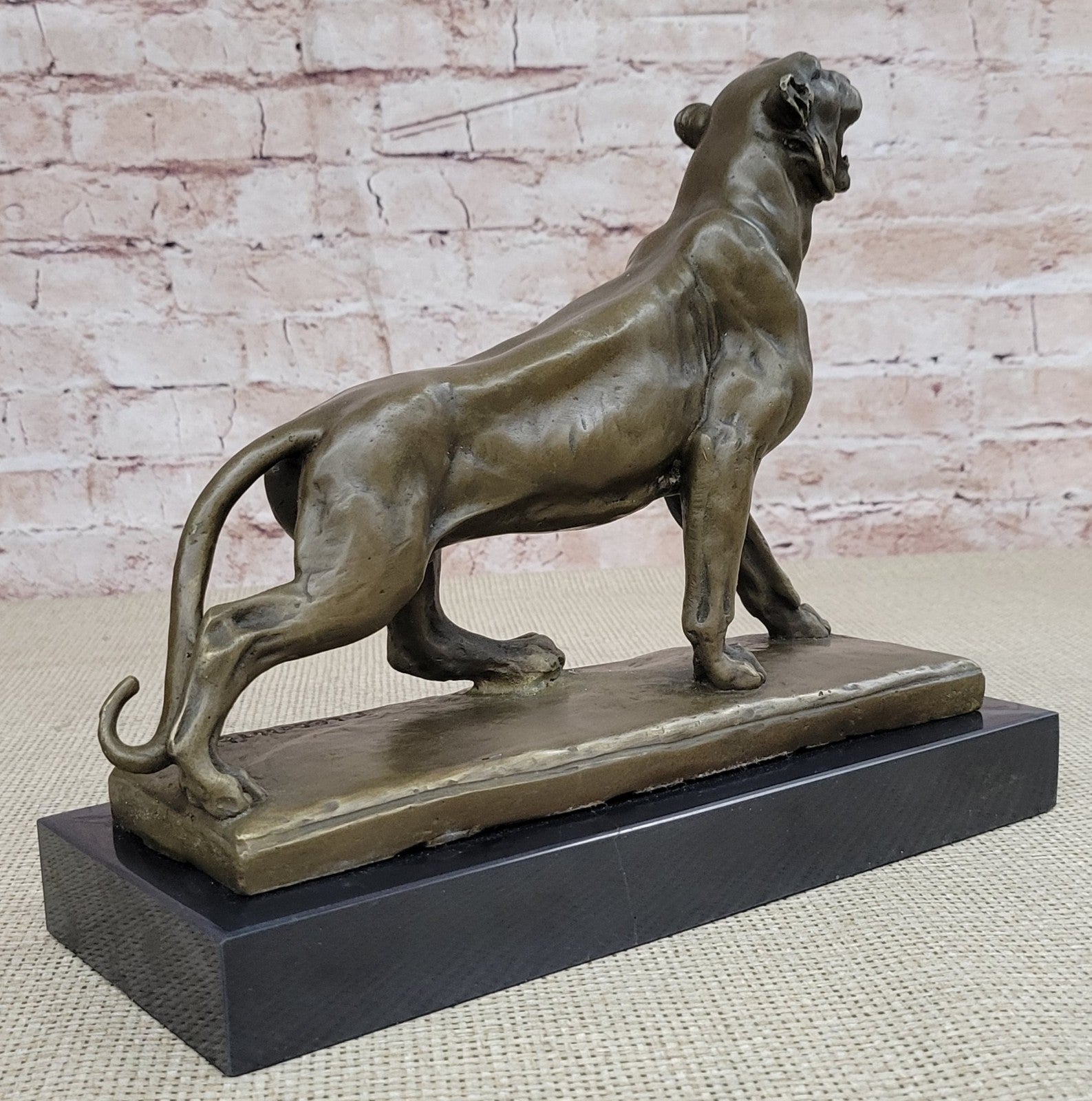 Handcrafted bronze sculpture SALE Marble Deco Art Lion Female Lecourtier Signed