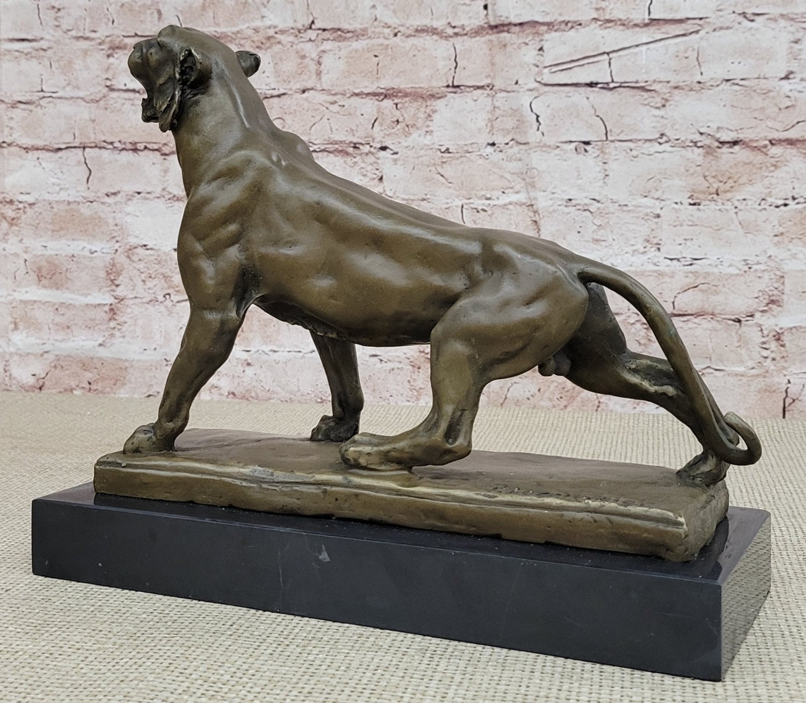 Handcrafted bronze sculpture SALE Marble Deco Art Lion Female Lecourtier Signed