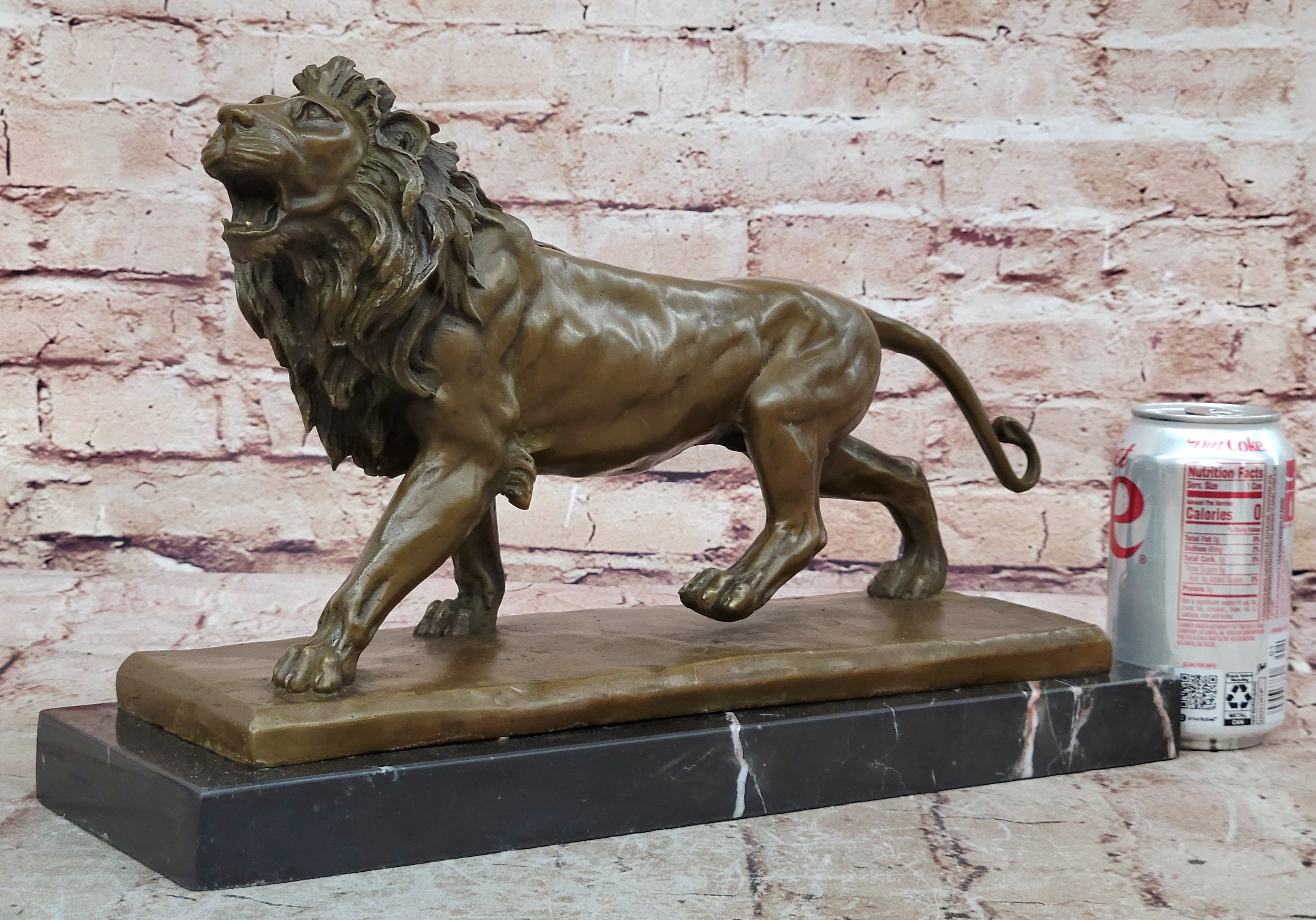 Art Figurine Deco Bronze Copper & Marble Foo Dog Lion Statue Artwork Sculpture