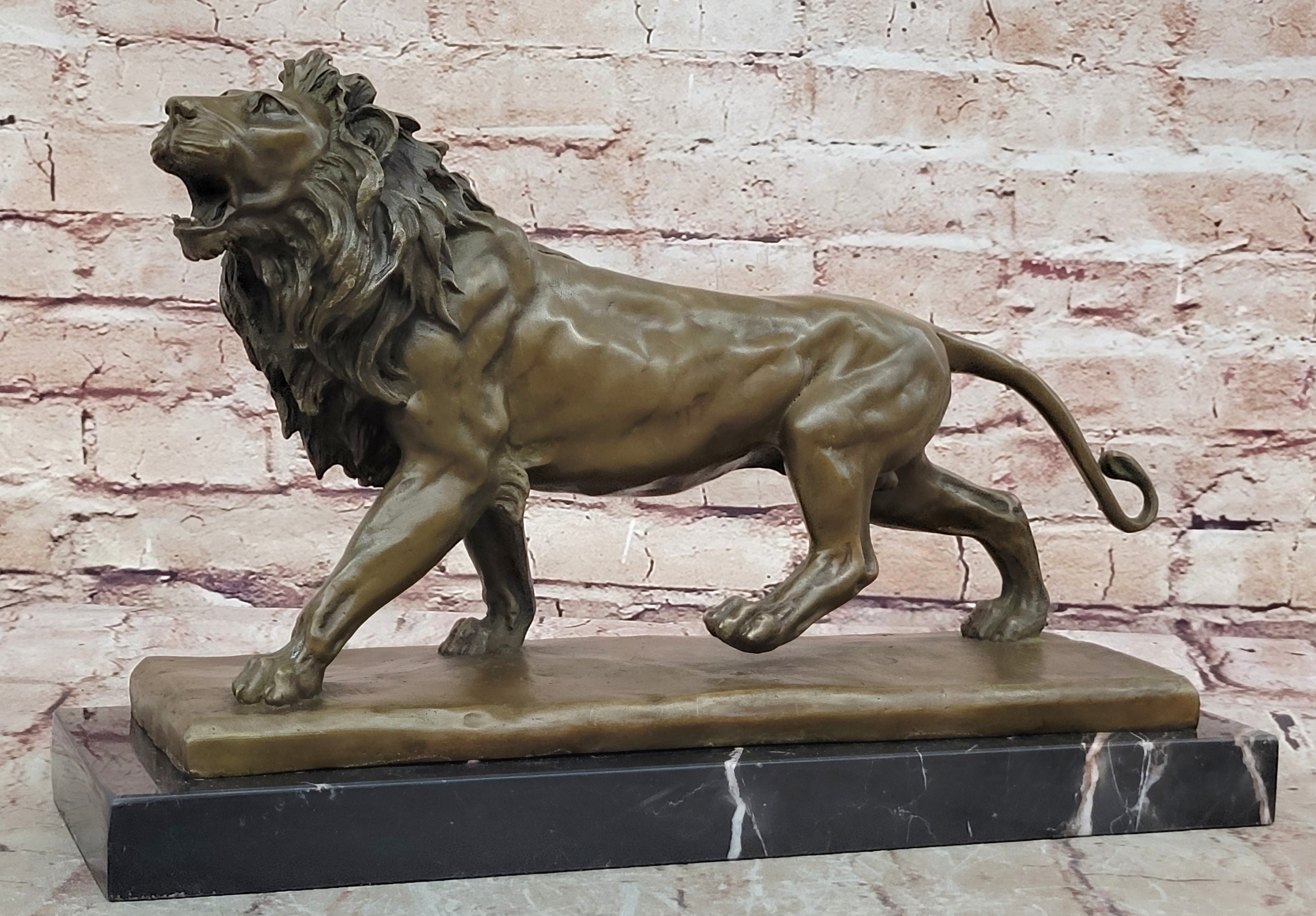 Art Figurine Deco Bronze Copper & Marble Foo Dog Lion Statue Artwork Sculpture