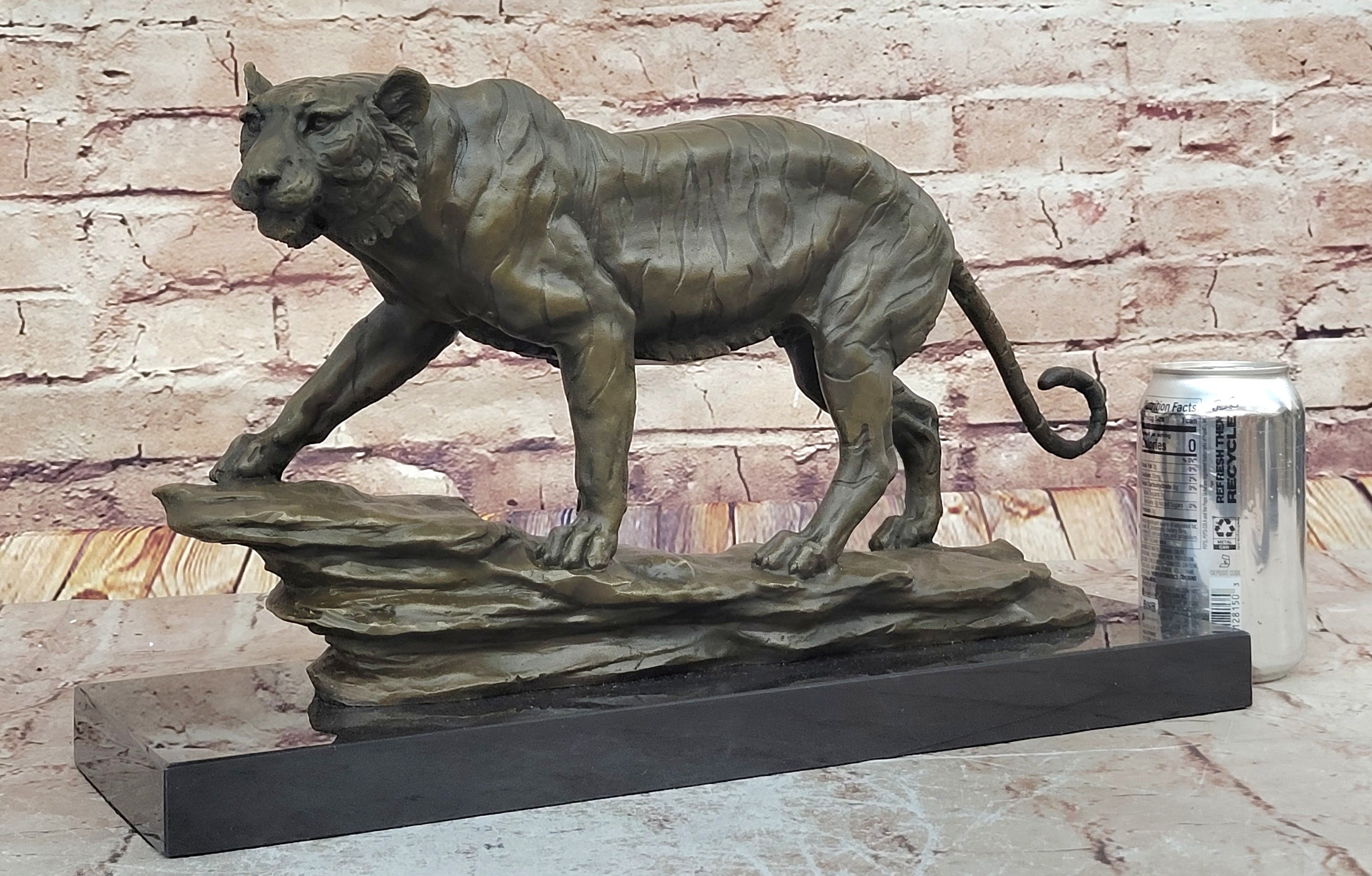 Hot Cast Art Deco African Tiger Bronze Sculpture Marble Base Wildlife Statue LRG