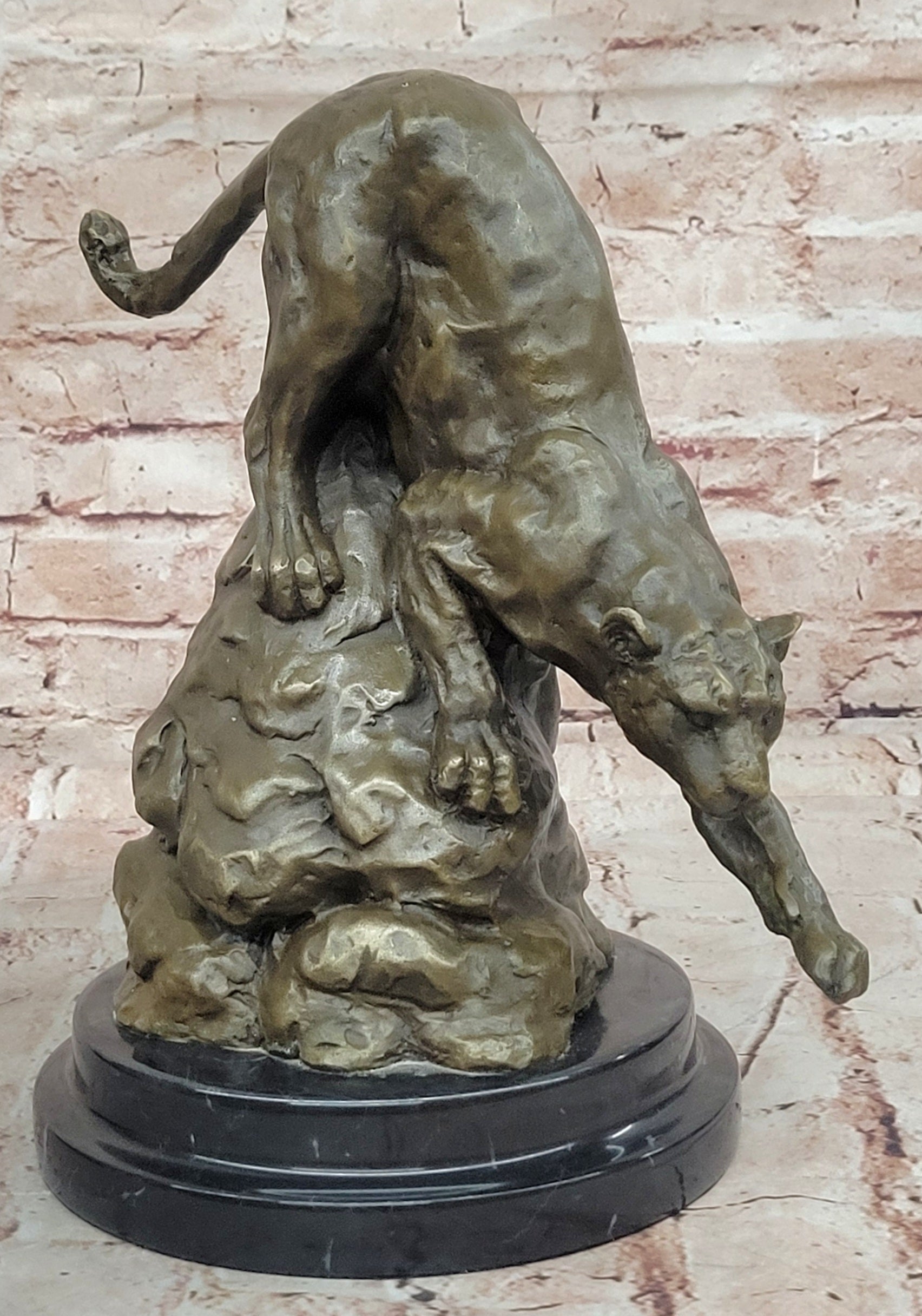 Handcrafted Wildlife Animal Jaguar Cougar Bronze Museum Quality Artwork Figure