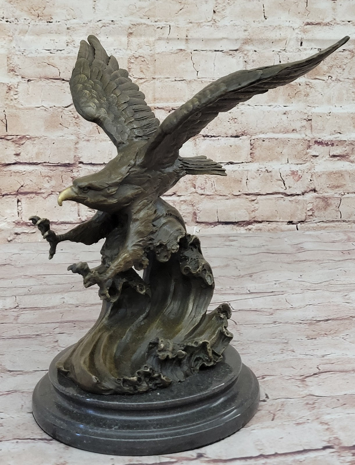 Hot Cast American Eagle Falcon Art Deco Bronze Sculpture Marble Base Figurine