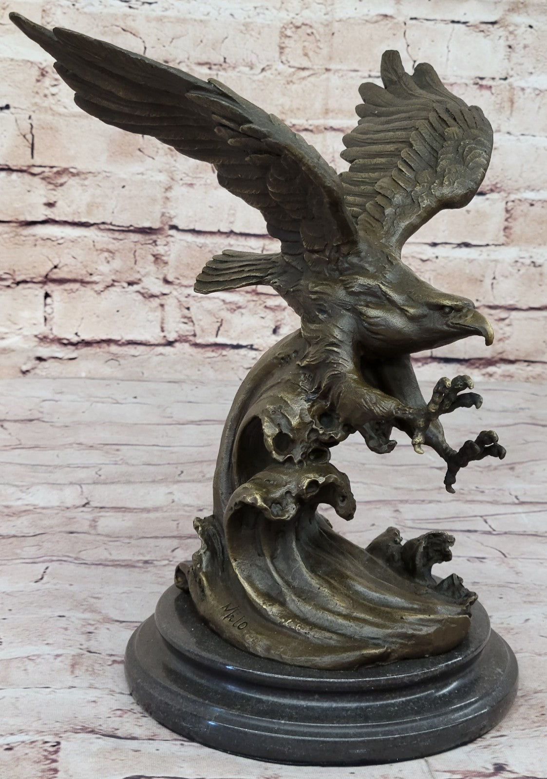 Hot Cast American Eagle Falcon Art Deco Bronze Sculpture Marble Base Figurine