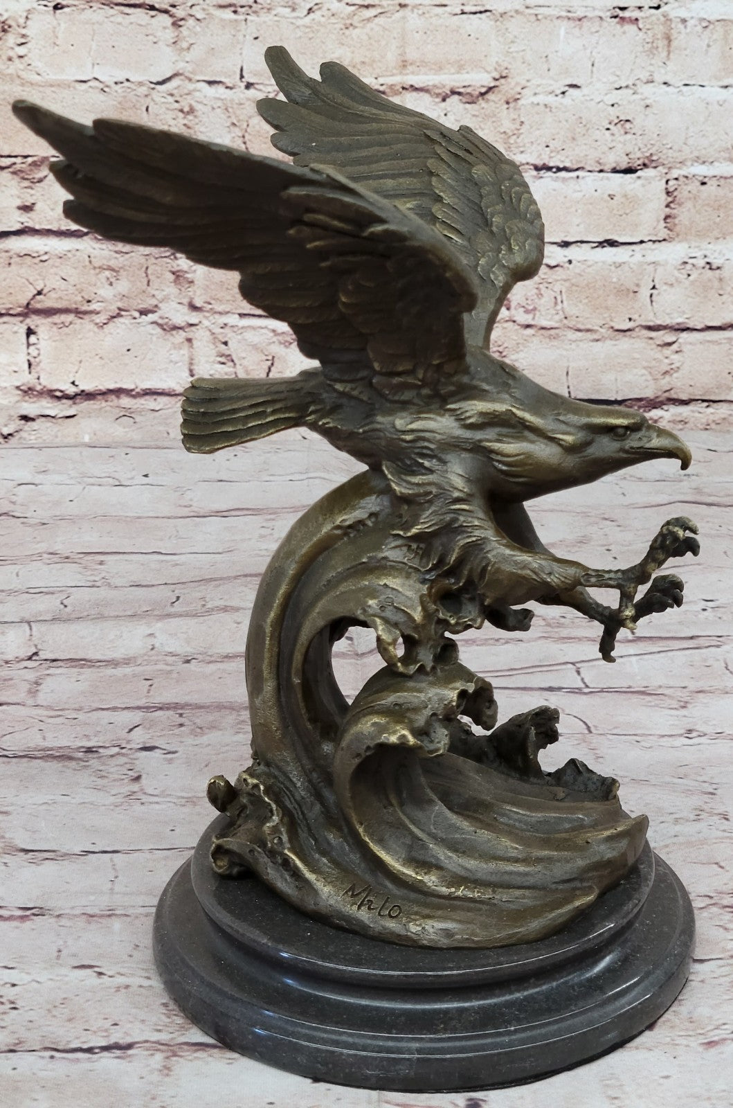 Hot Cast American Eagle Falcon Art Deco Bronze Sculpture Marble Base Figurine
