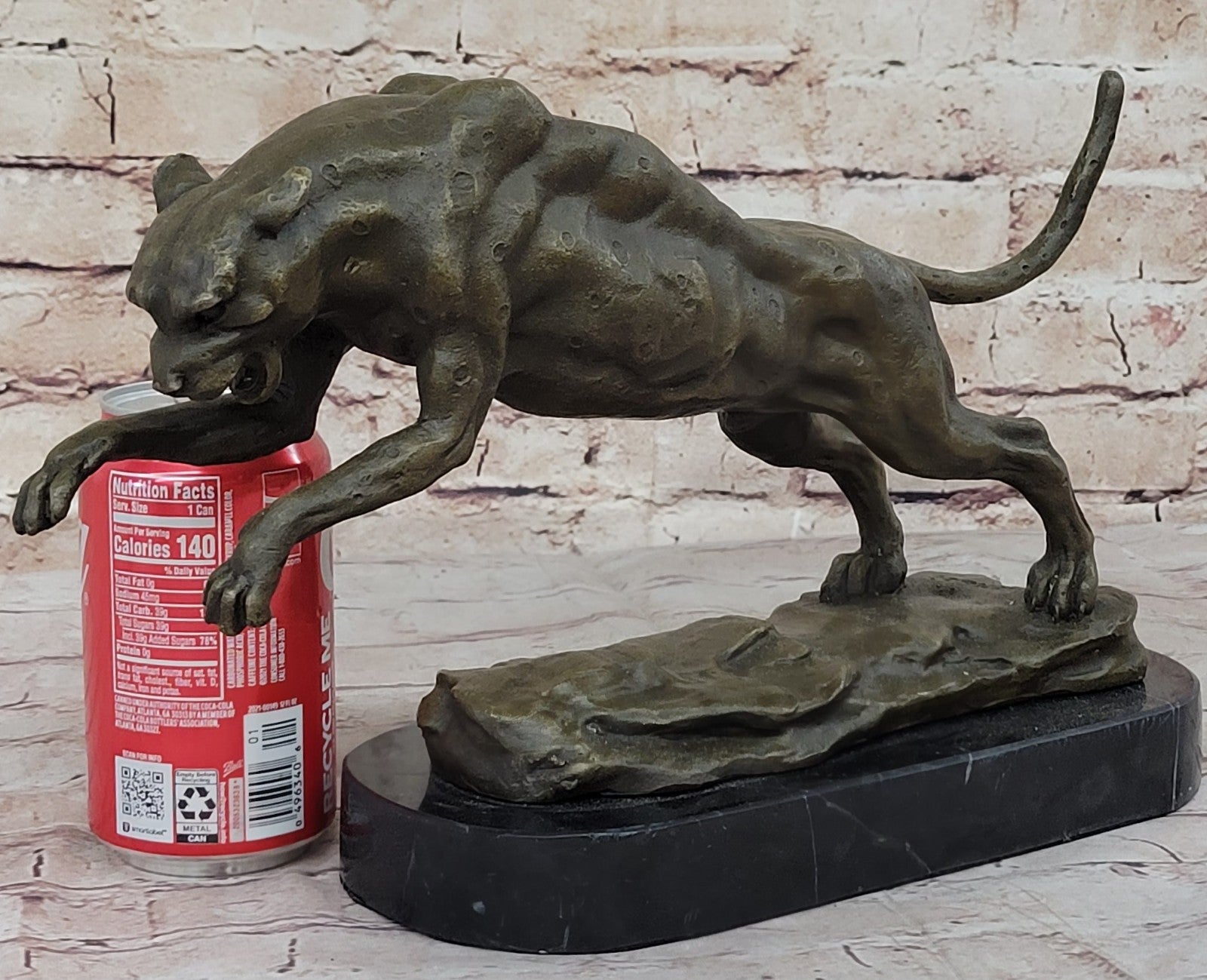 Jaguar Panther Leopard Cougar Big Cat Car Collector Bronze Marble Statue Decor