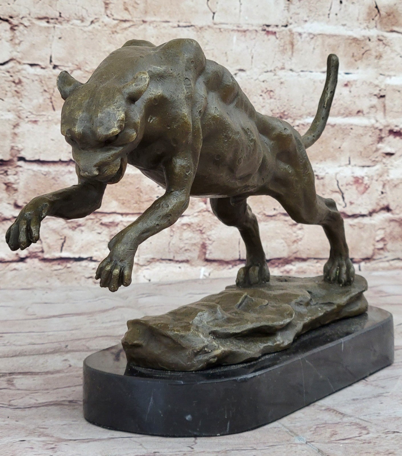 Jaguar Panther Leopard Cougar Big Cat Car Collector Bronze Marble Statue Decor