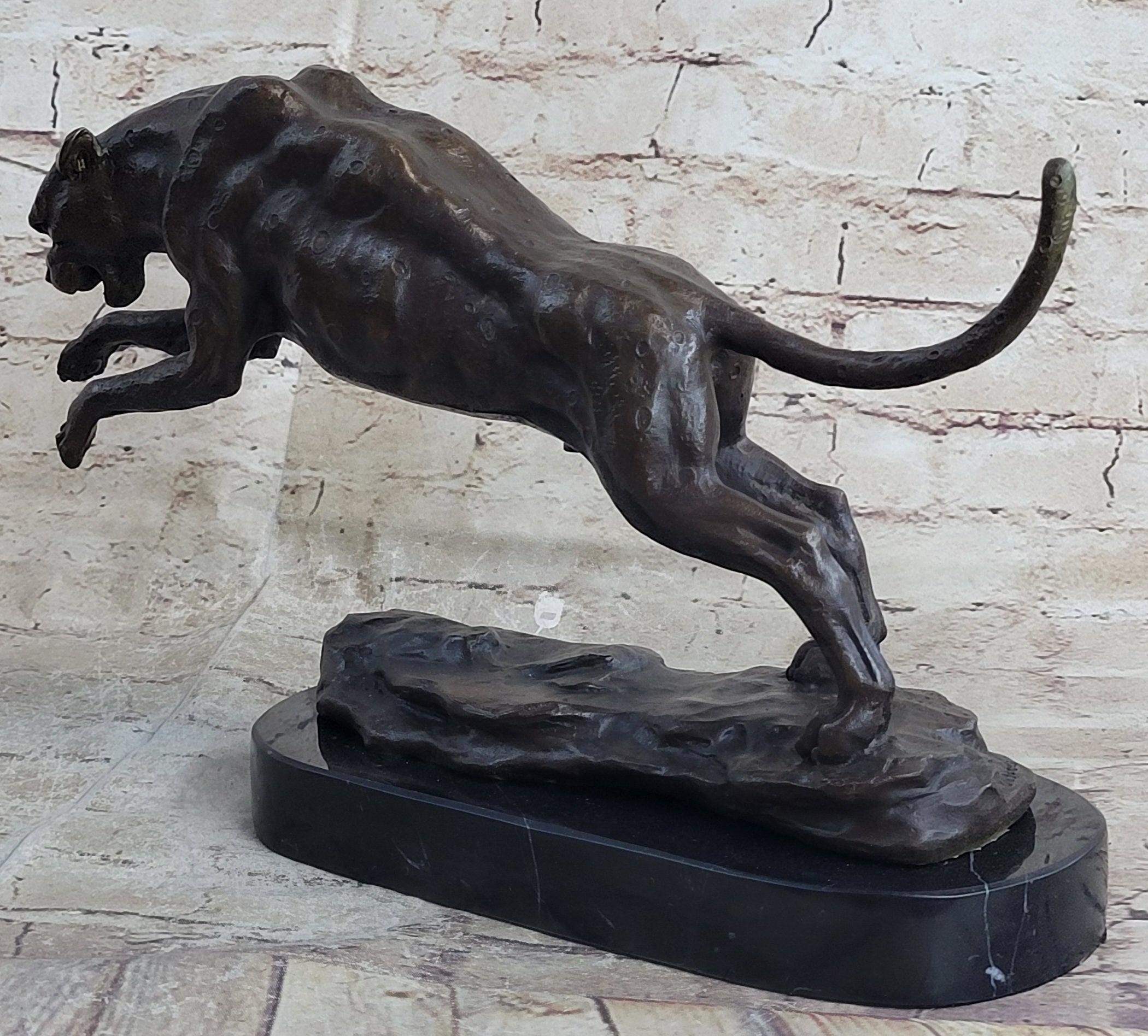 Jaguar Panther Leopard Cougar Big Cat Car Collector Bronze Marble Statue Decor