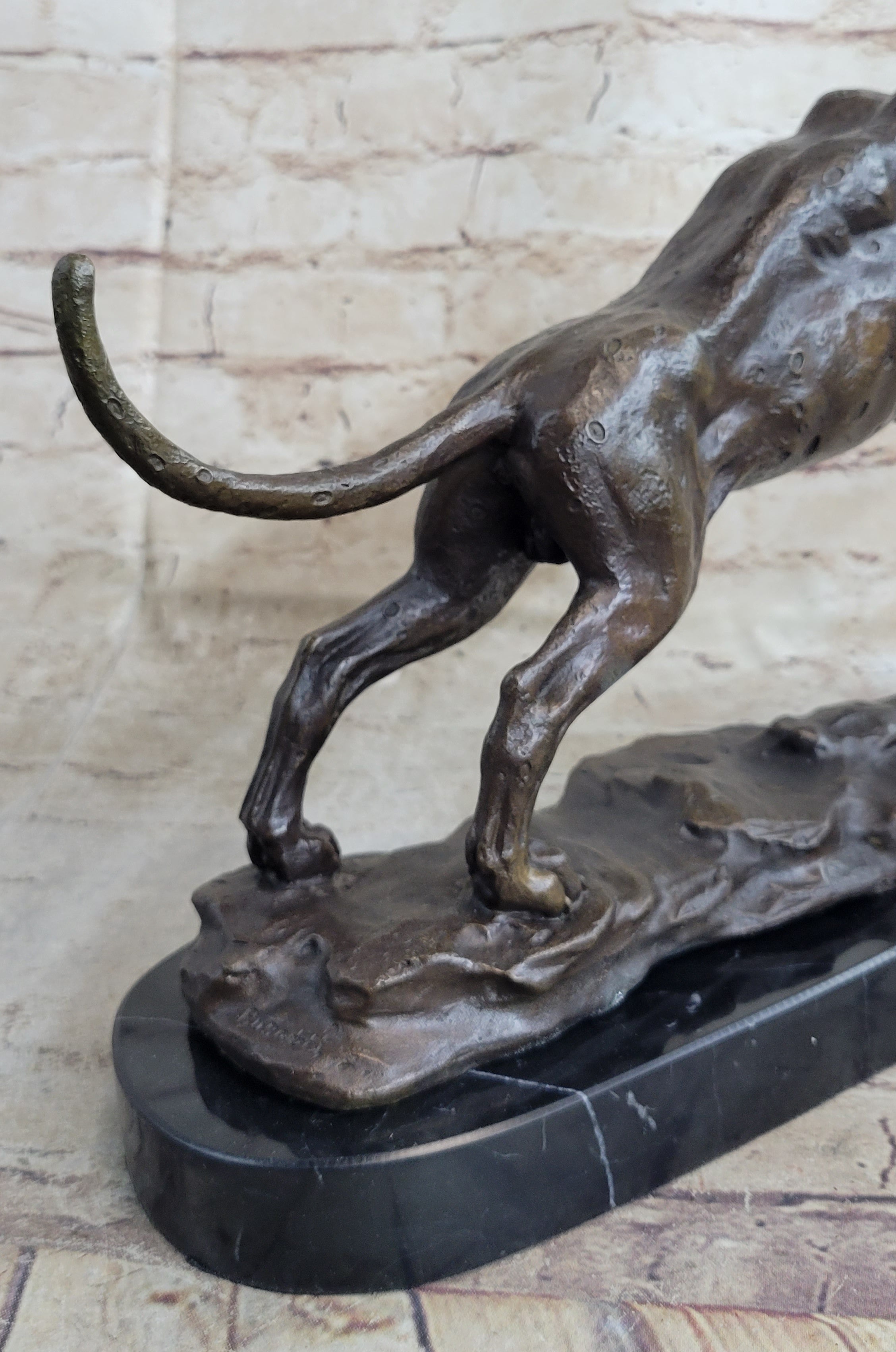 Jaguar Panther Leopard Cougar Big Cat Car Collector Bronze Marble Statue Decor