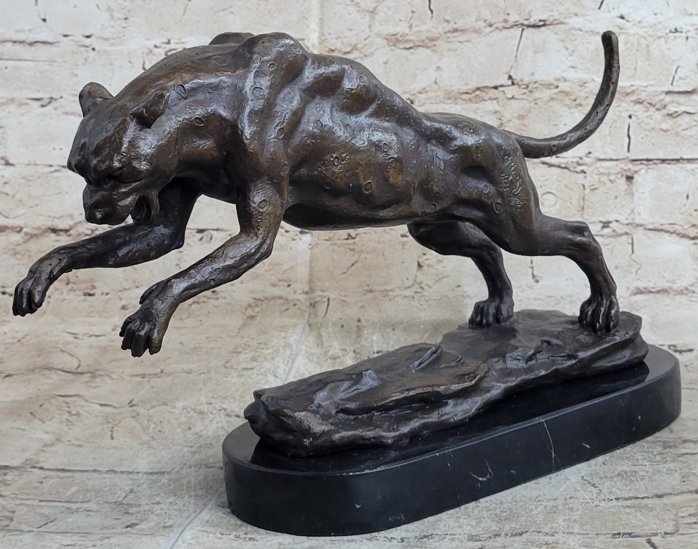 Jaguar Panther Leopard Cougar Big Cat Car Collector Bronze Marble Statue Decor