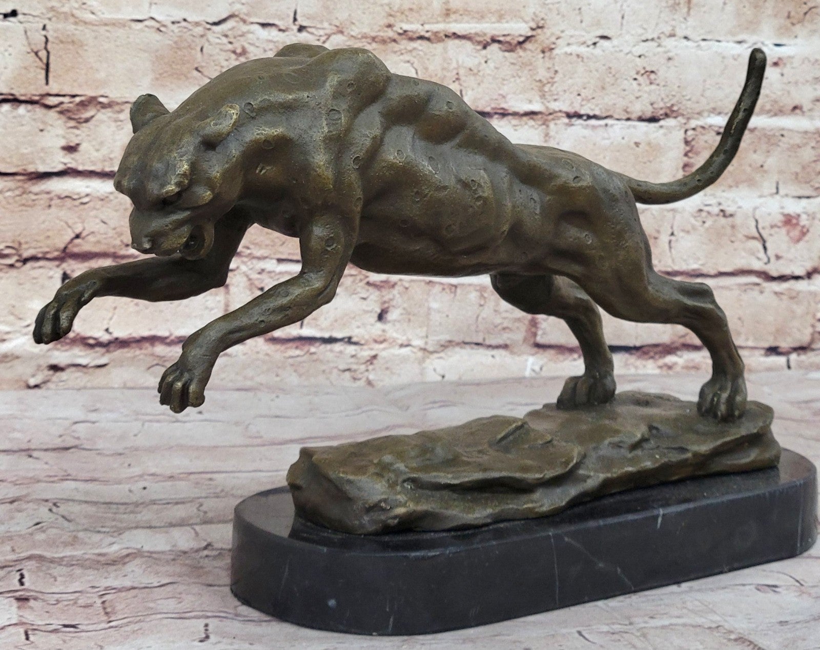 Jaguar Panther Leopard Cougar Big Cat Car Collector Bronze Marble Statue Decor