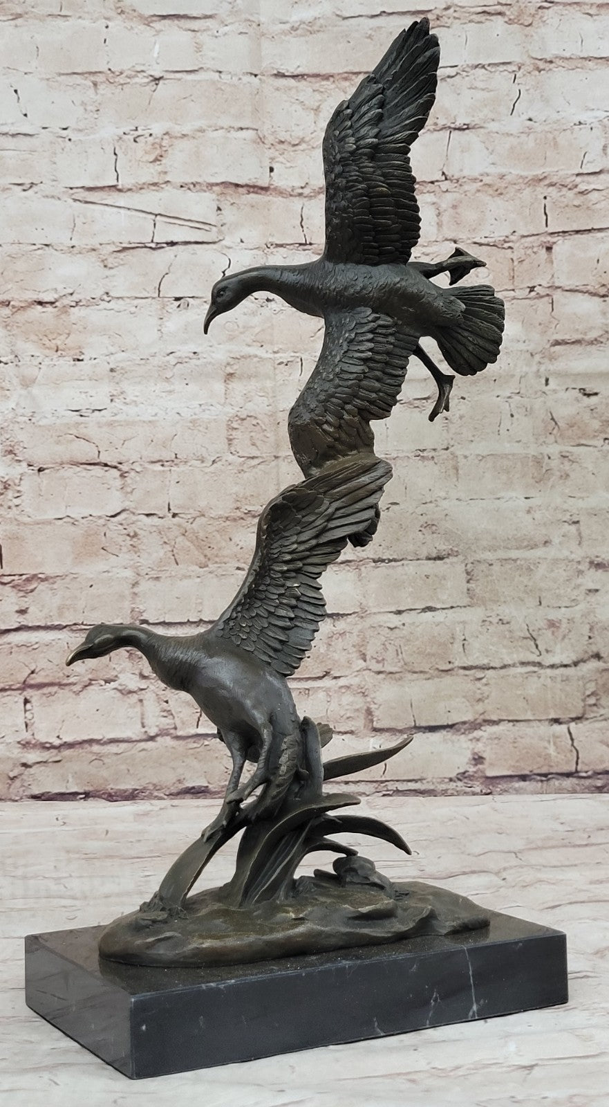 Sculpture Collectible Bronze Deco Animal Ducks in Flight Wildlife Cabin Hunter