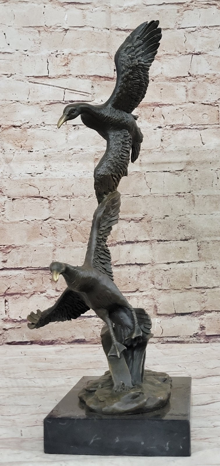 Sculpture Collectible Bronze Deco Animal Ducks in Flight Wildlife Cabin Hunter