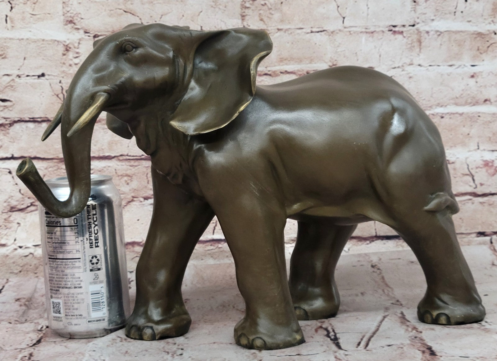 Solid Bronze Baby Elephant Walking Infant Elephant in Italian Green Bronze Figure