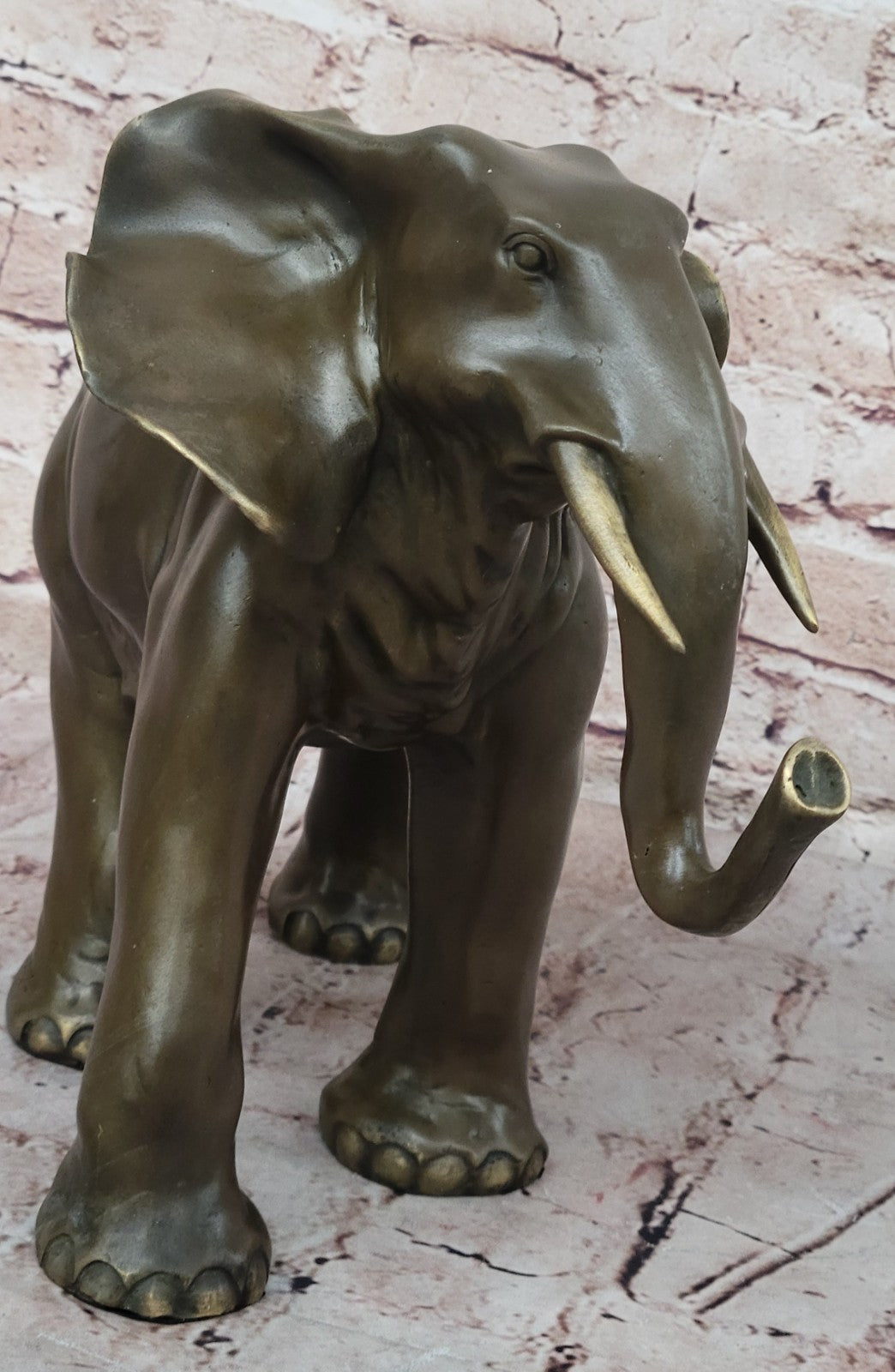 Solid Bronze Baby Elephant Walking Infant Elephant in Italian Green Bronze Figure