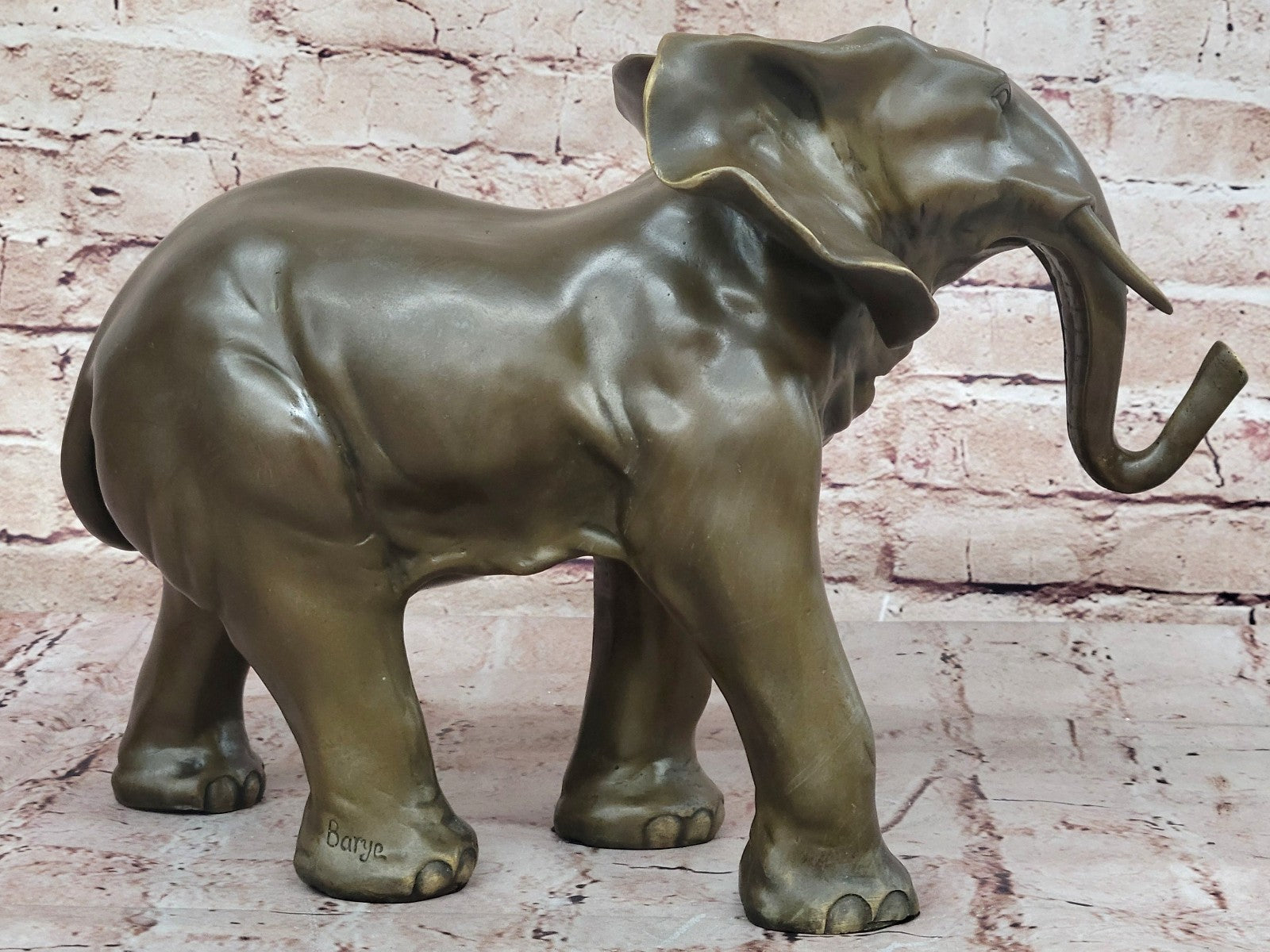 Solid Bronze Baby Elephant Walking Infant Elephant in Italian Green Bronze Figure