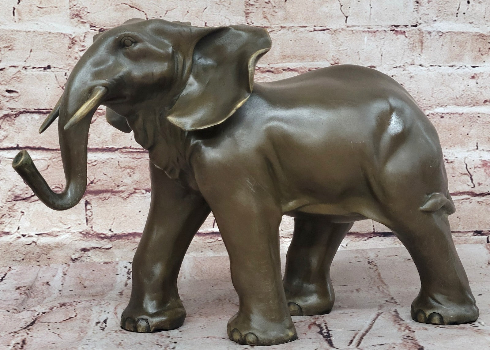 Solid Bronze Baby Elephant Walking Infant Elephant in Italian Green Bronze Figure