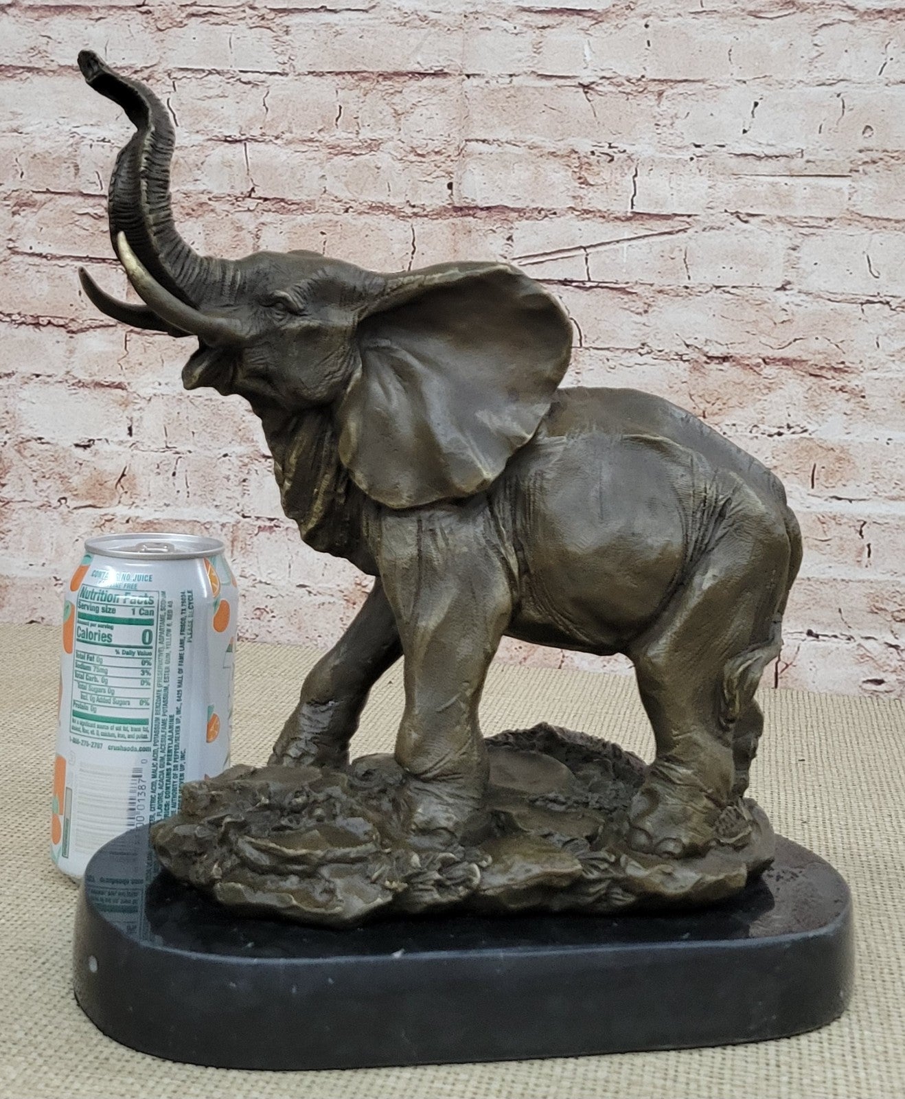 WILD LIFE ELEPHANT BRONZE STATUE W/MARBLE BASE, SIGNED SCULPTURE FIGURINE DECOR