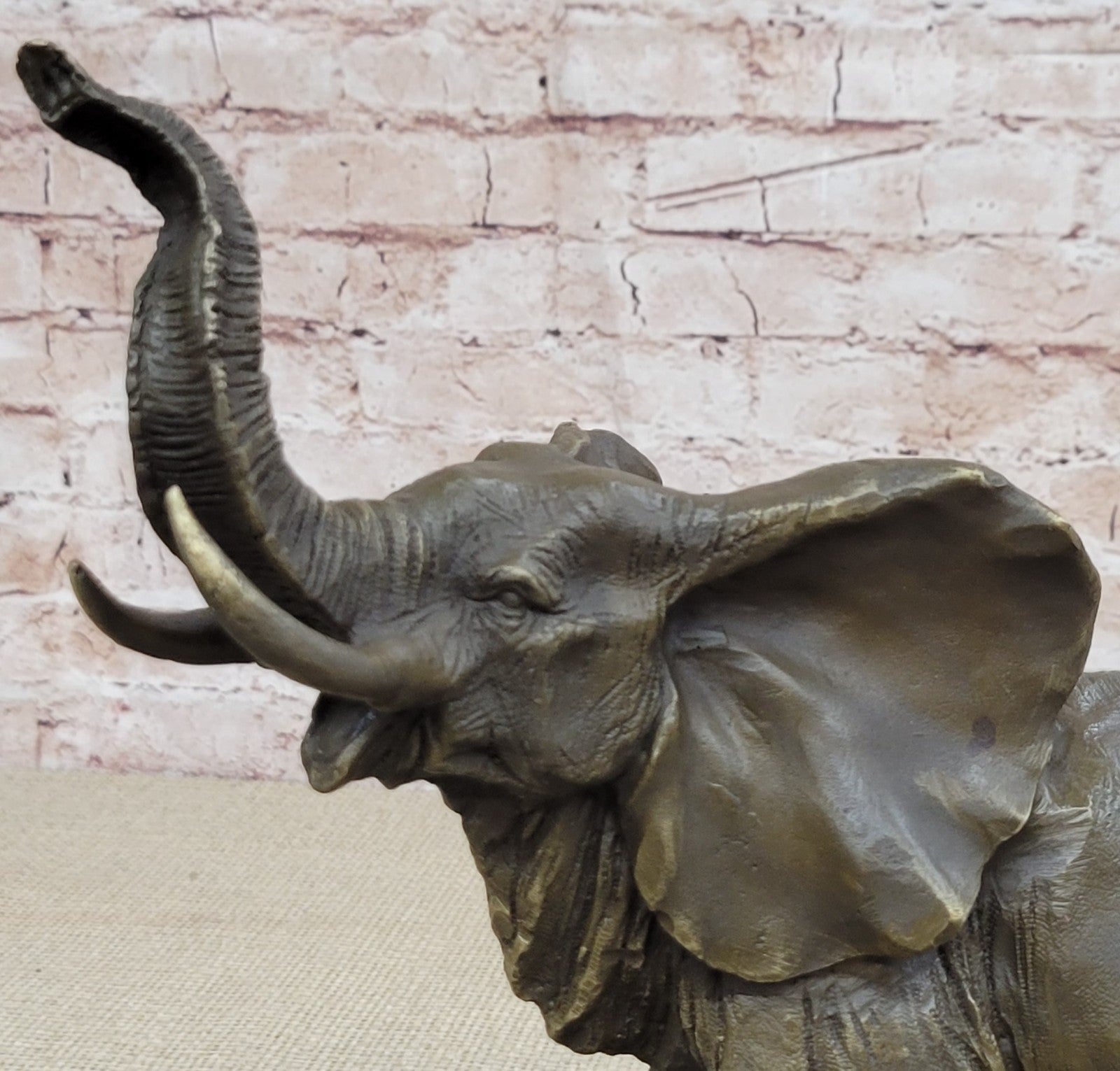 WILD LIFE ELEPHANT BRONZE STATUE W/MARBLE BASE, SIGNED SCULPTURE FIGURINE DECOR