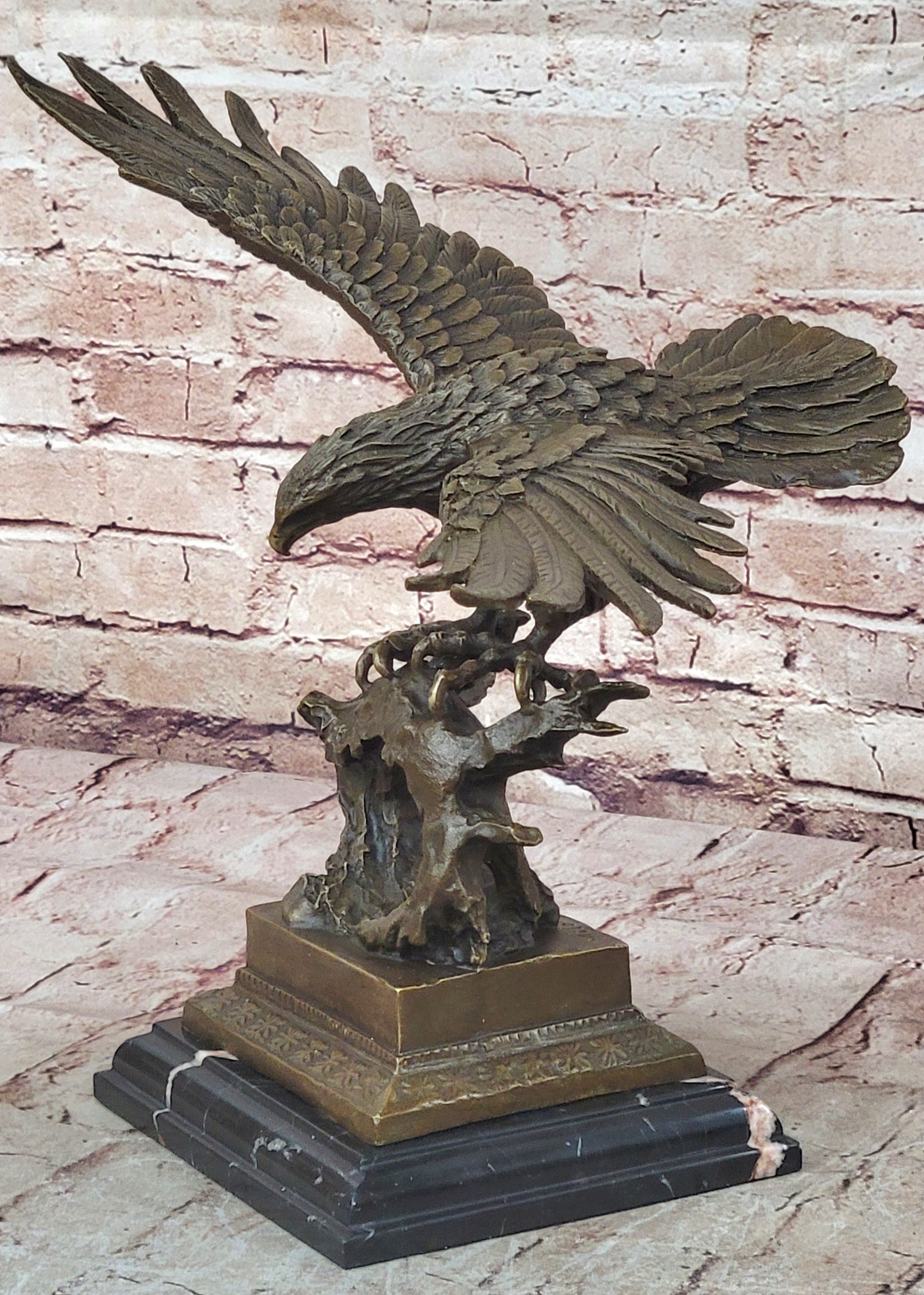 American Bald Eagle in Flight Bronze Sculpture on Marble Base Original 16" x 18"