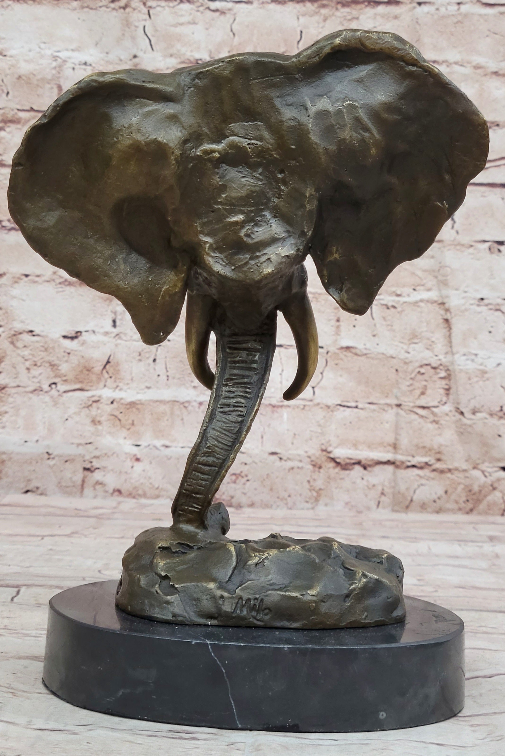 26CM Western Art Deco Pure Bronze Elephant Heffalump Animal Bust Art Sculpture