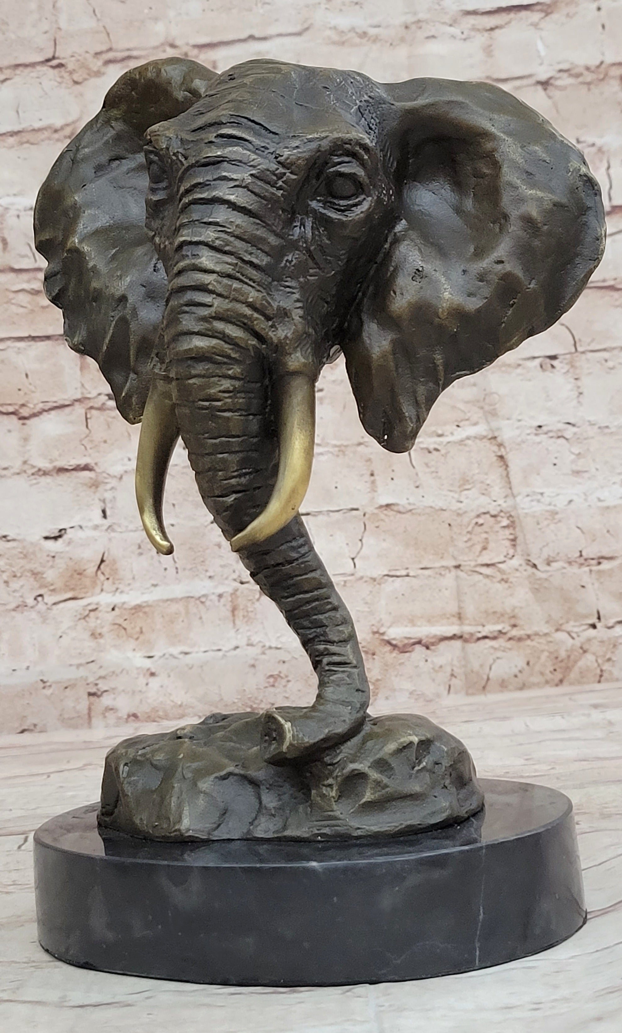 26CM Western Art Deco Pure Bronze Elephant Heffalump Animal Bust Art Sculpture