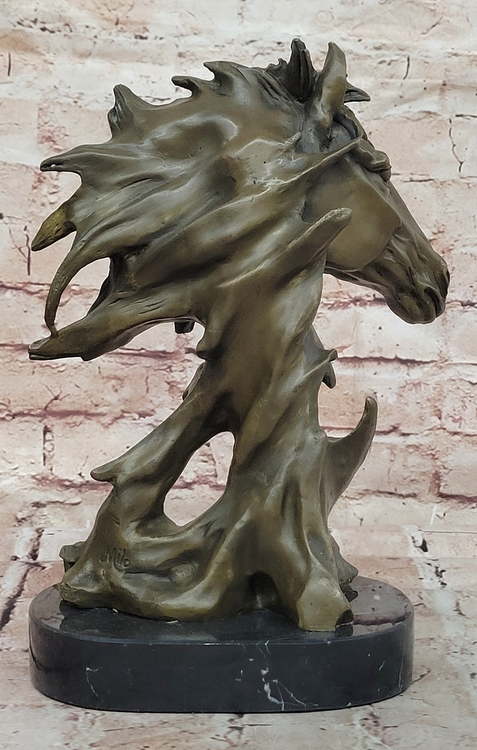 12" Lovely European Copper Bronze Belle Handsome Horse Hand Bust Statue Figure