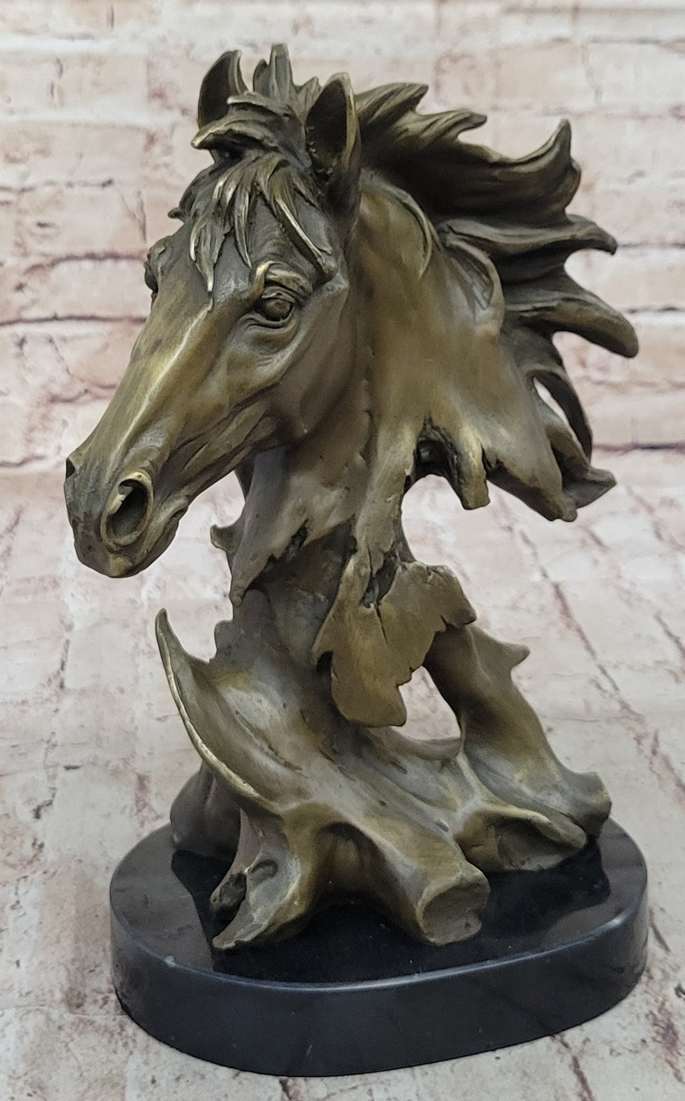 12" Lovely European Copper Bronze Belle Handsome Horse Hand Bust Statue Figure