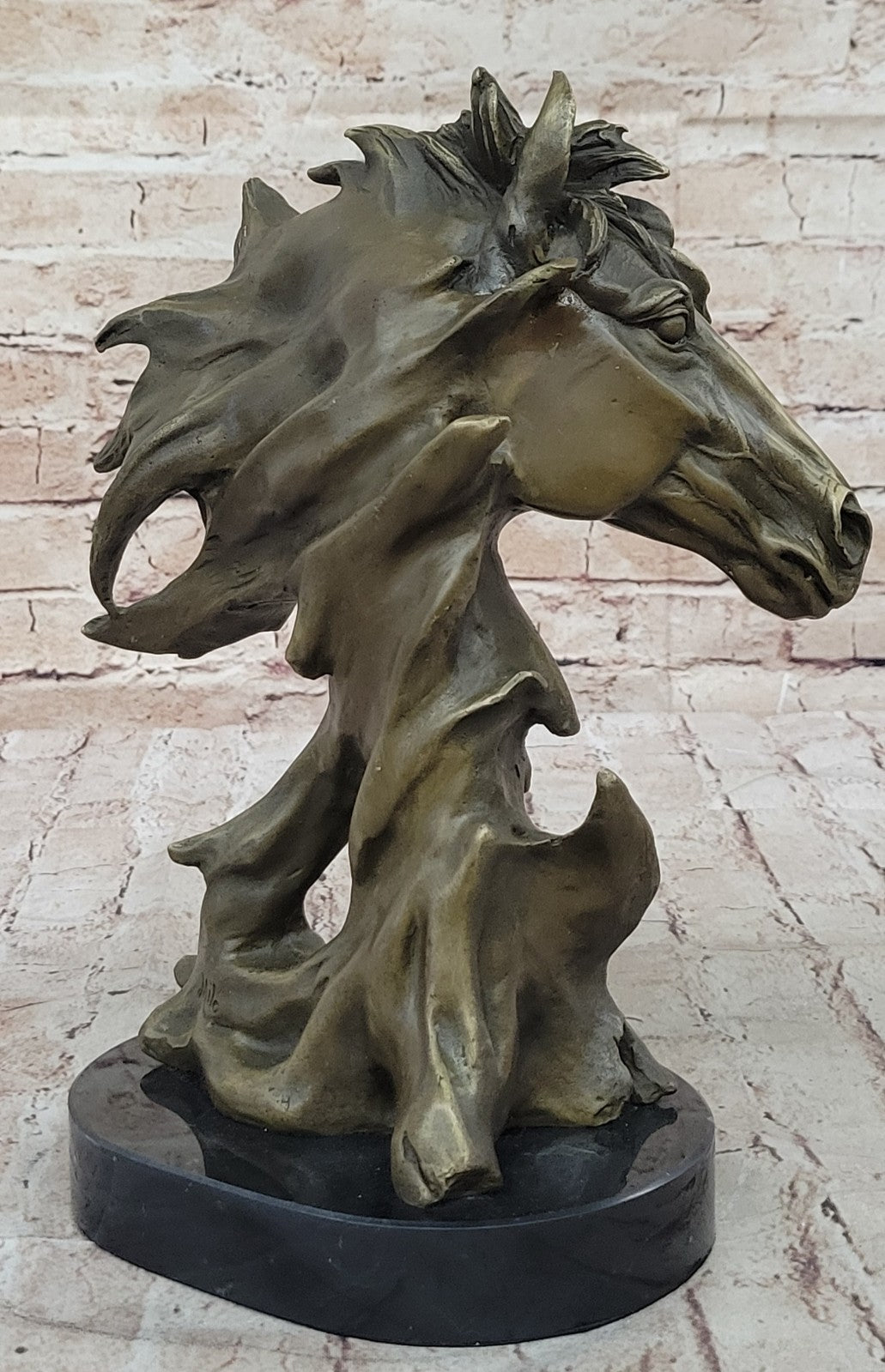 12" Lovely European Copper Bronze Belle Handsome Horse Hand Bust Statue Figure