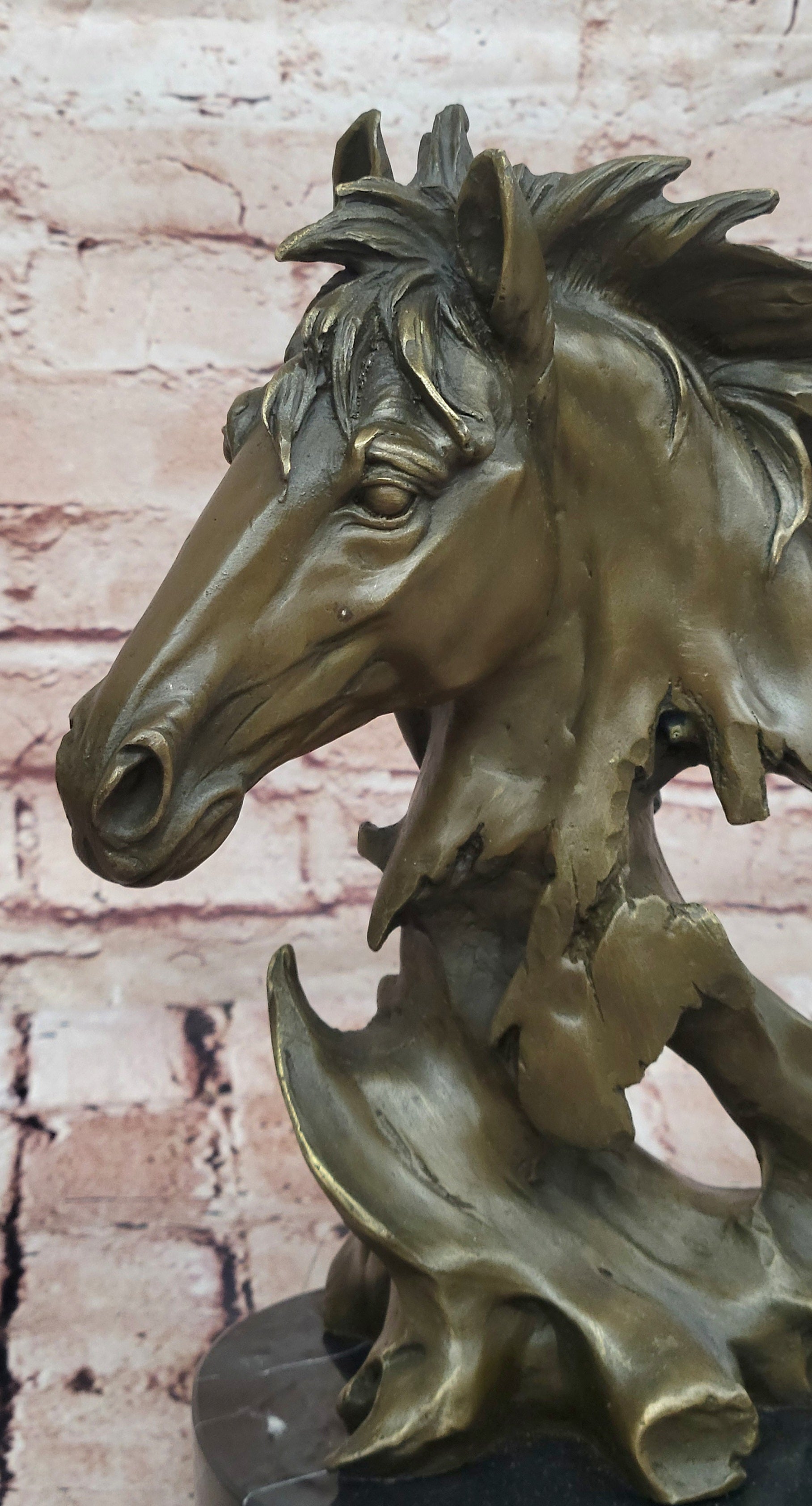 12" Lovely European Copper Bronze Belle Handsome Horse Hand Bust Statue Figure