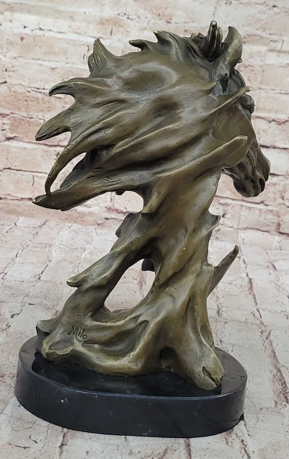 12" Lovely European Copper Bronze Belle Handsome Horse Hand Bust Statue Figure