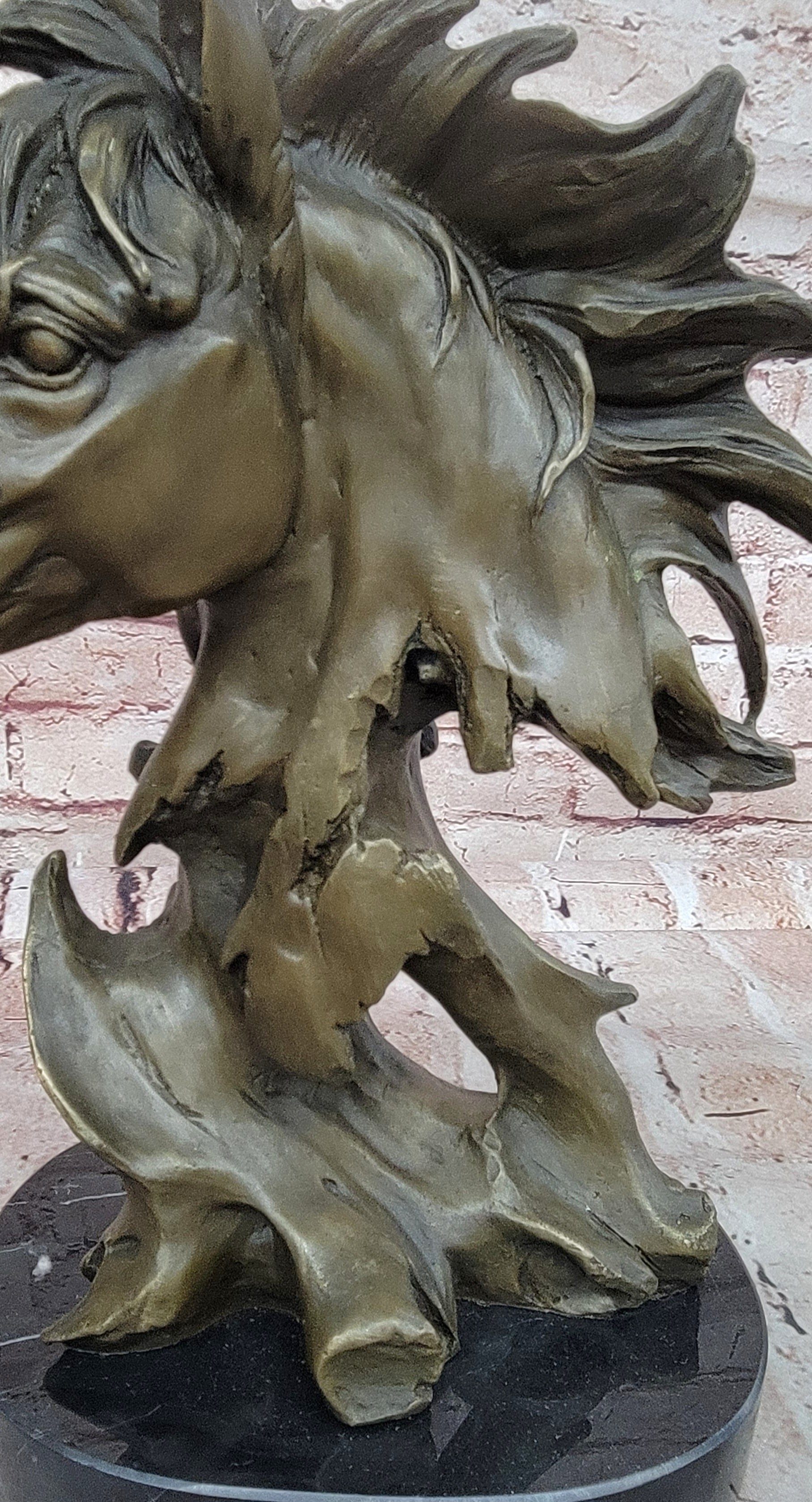 12" Lovely European Copper Bronze Belle Handsome Horse Hand Bust Statue Figure