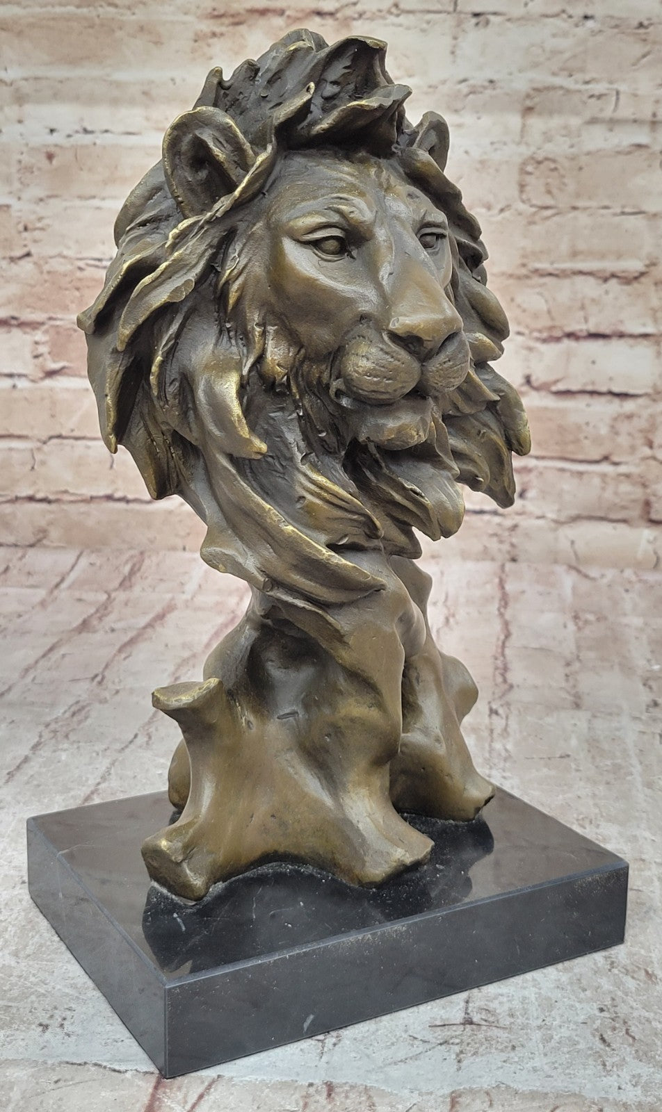 European Bronze Foo Fu Dog Guardion Door African Lion Leo Head Mask Statue