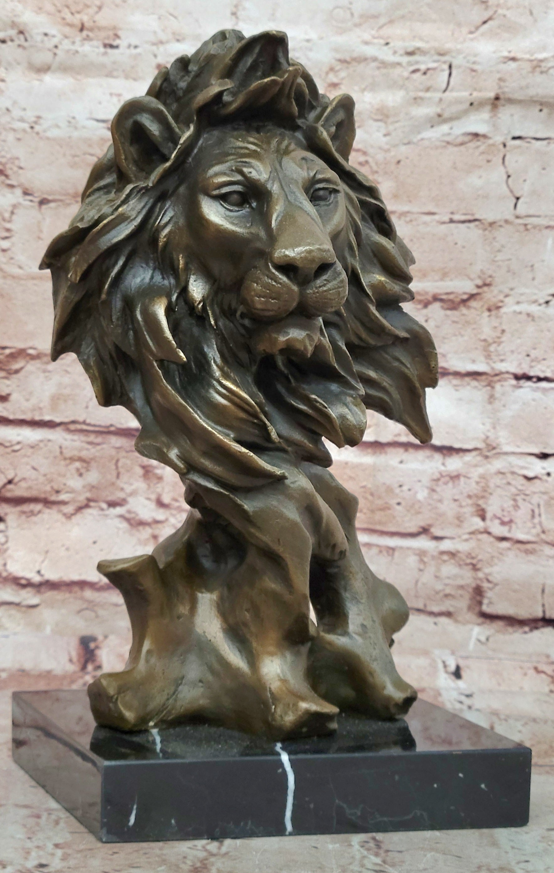 European Bronze Foo Fu Dog Guardion Door African Lion Leo Head Mask Statue